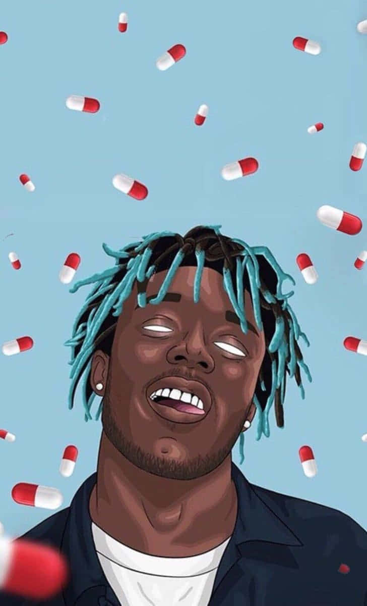 Lil Uzi Vert, blue dreadlocks, red and white pills, SD Phone Wallpaper