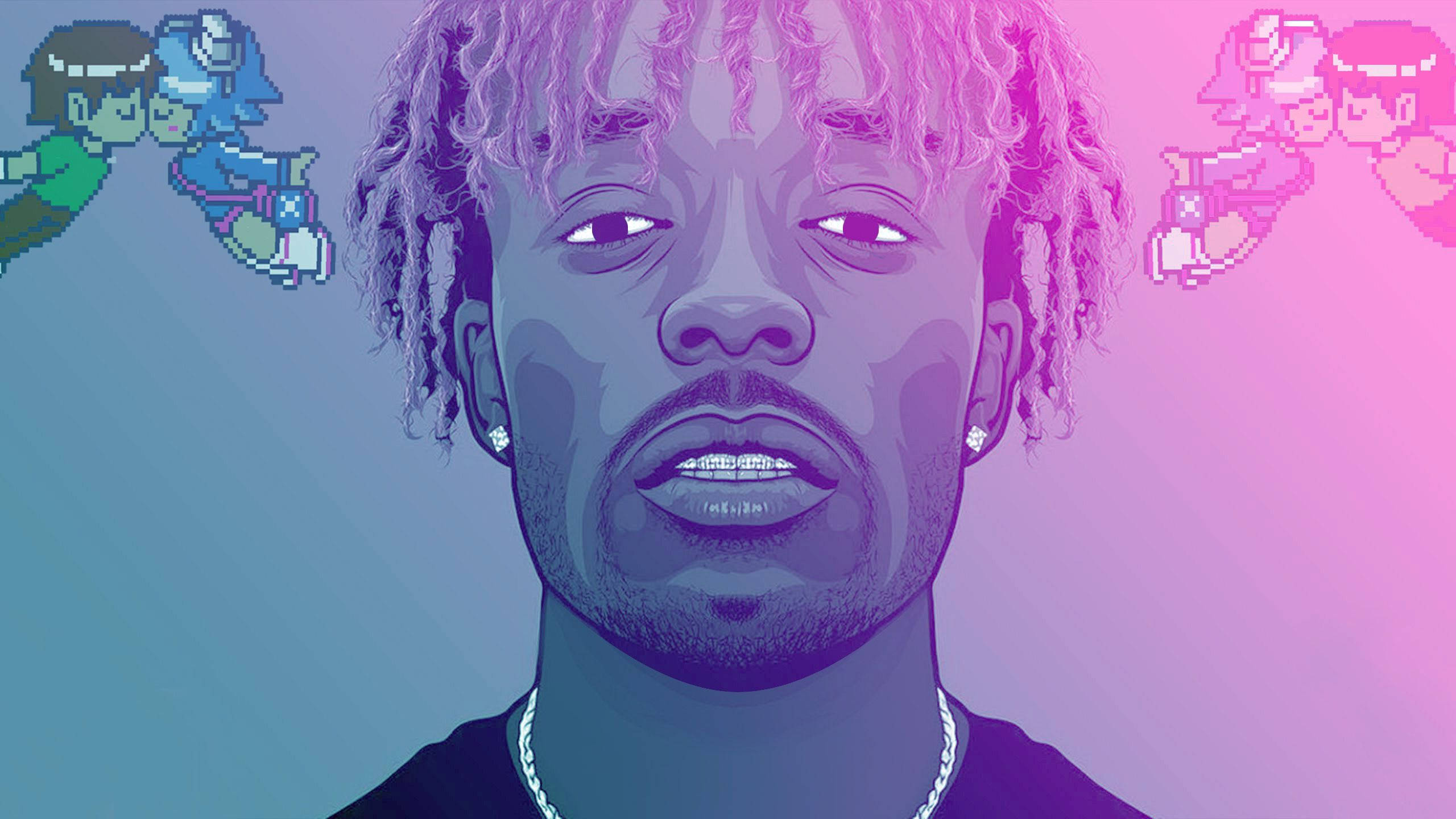 Lil Uzi Vert, diamond grillz, gradient background, 2K Desktop Wallpaper