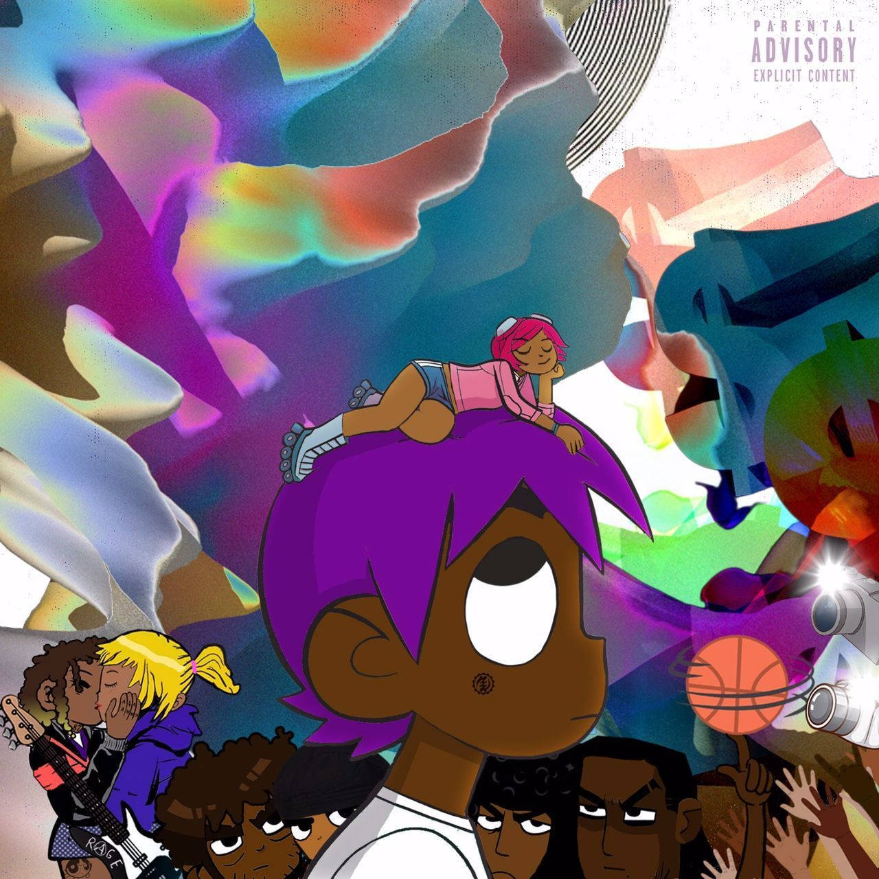 Lil Uzi Vert, purple hair, anime-style illustration, HD Desktop Wallpaper