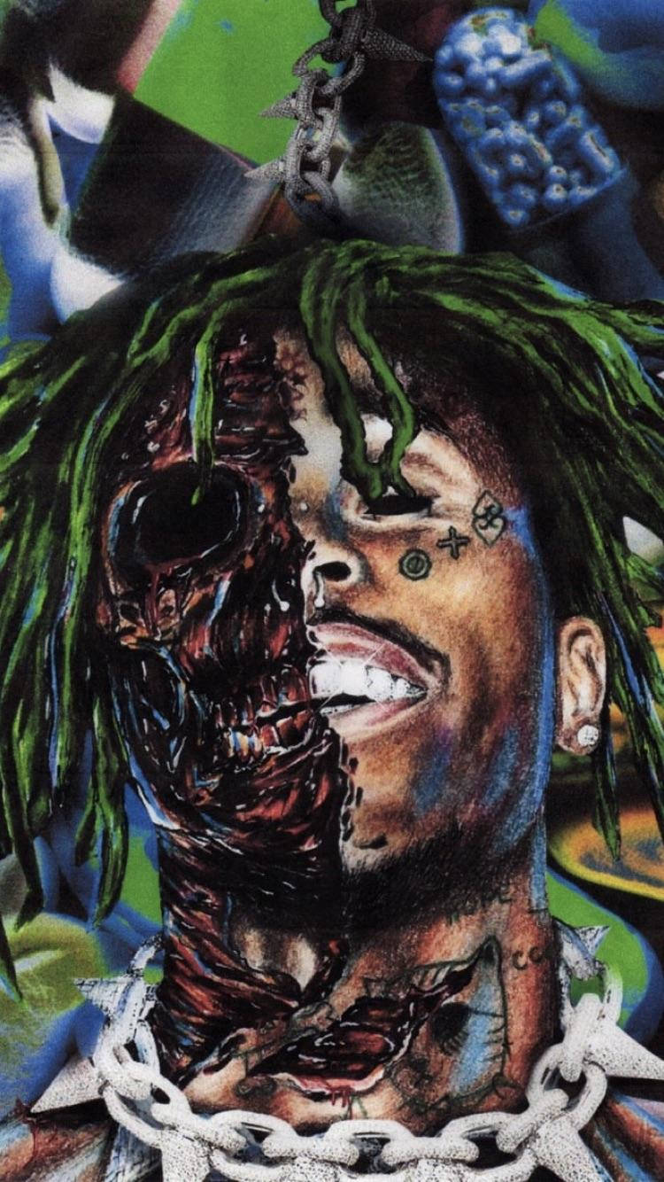 Lil Uzi Vert, green dreadlocks, half-skull half-human, HD Phone Wallpaper