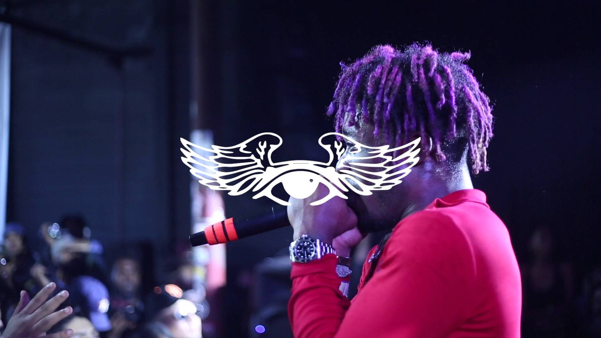 Lil Uzi Vert, purple dreadlocks, red shirt, Full HD Desktop Wallpaper
