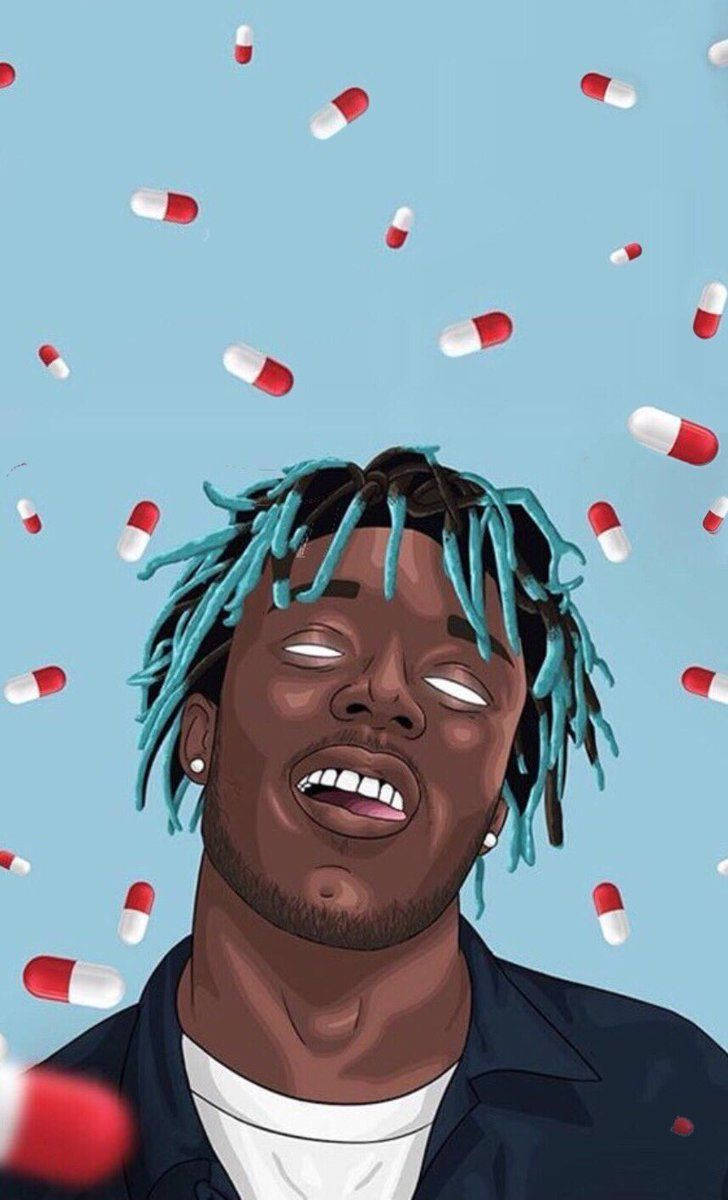 Lil Uzi Vert, blue dreadlocks, red and white pills, SD Phone Wallpaper