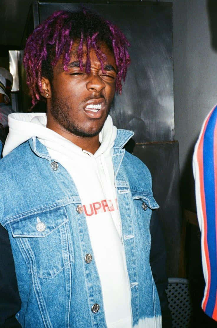 Lil Uzi Vert, denim jacket, vibrant purple dreadlocks, SD Phone Wallpaper