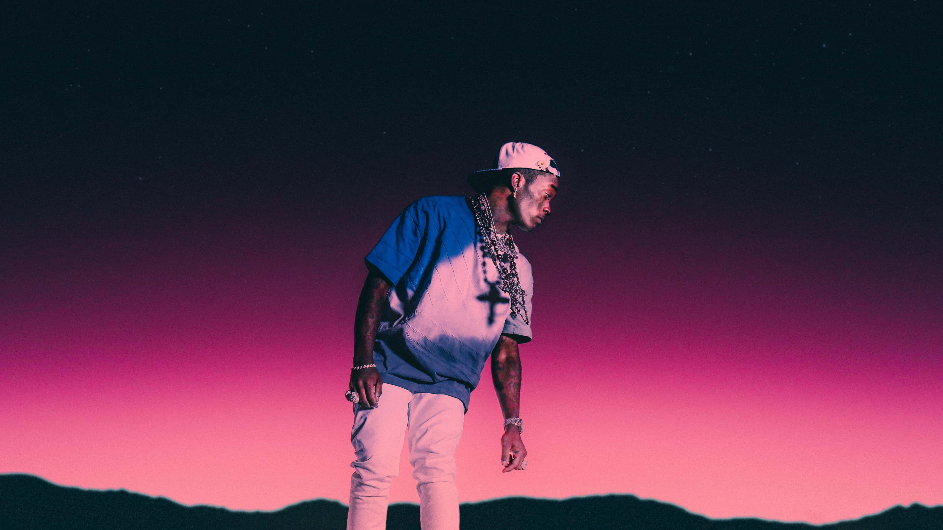 Lil Uzi Vert, blue shirt, white cap, 4K Desktop Wallpaper