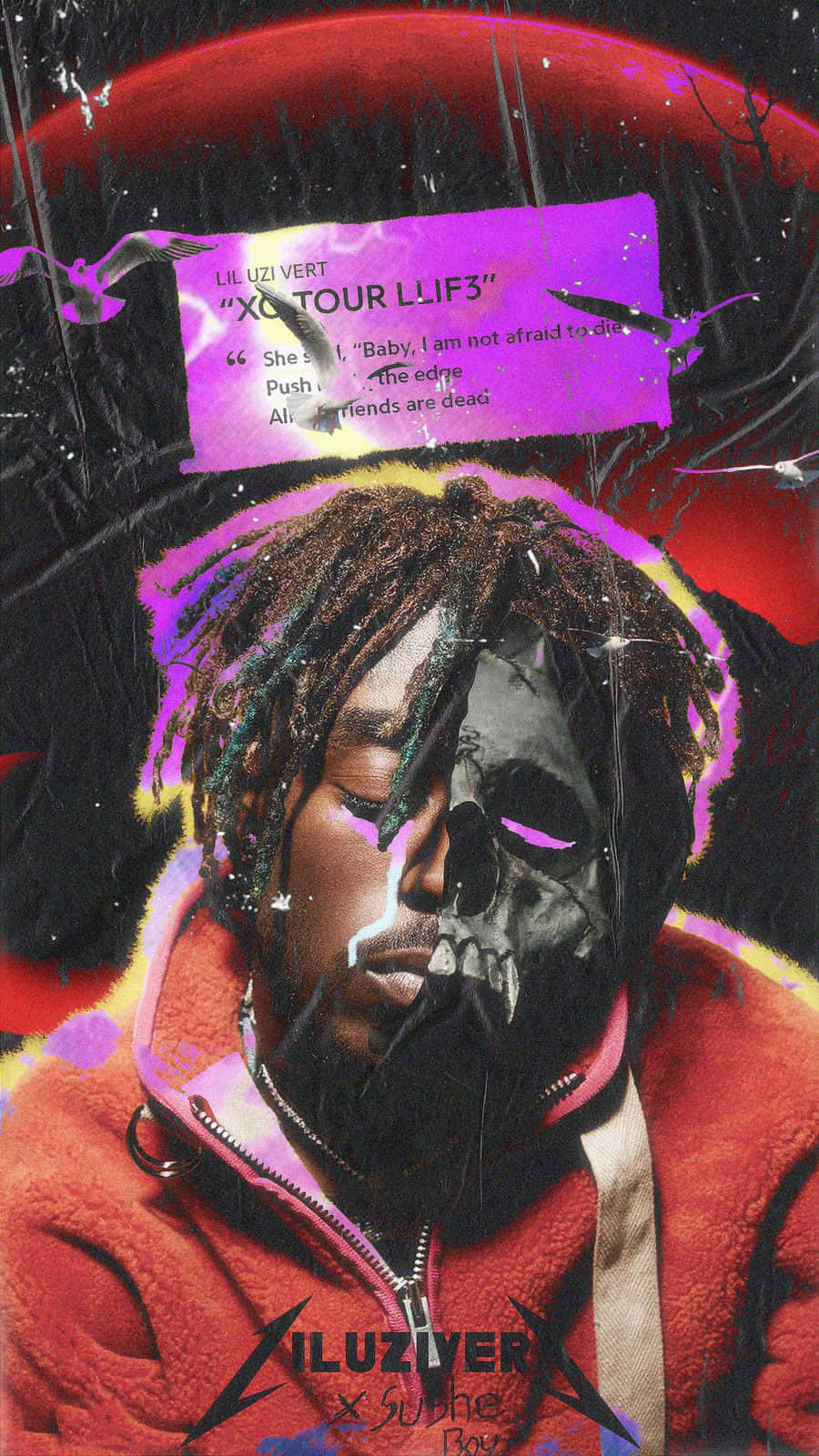 Lil Uzi Vert, skeleton face, red jacket, HD Phone Wallpaper