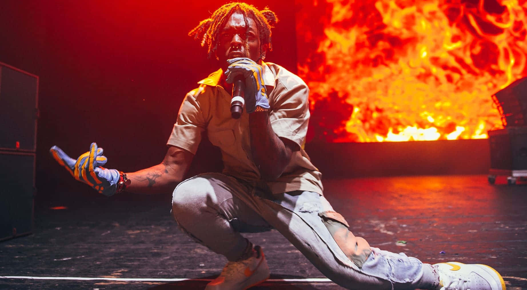 Lil Uzi Vert, flaming background, dreadlocks, HD Desktop Wallpaper