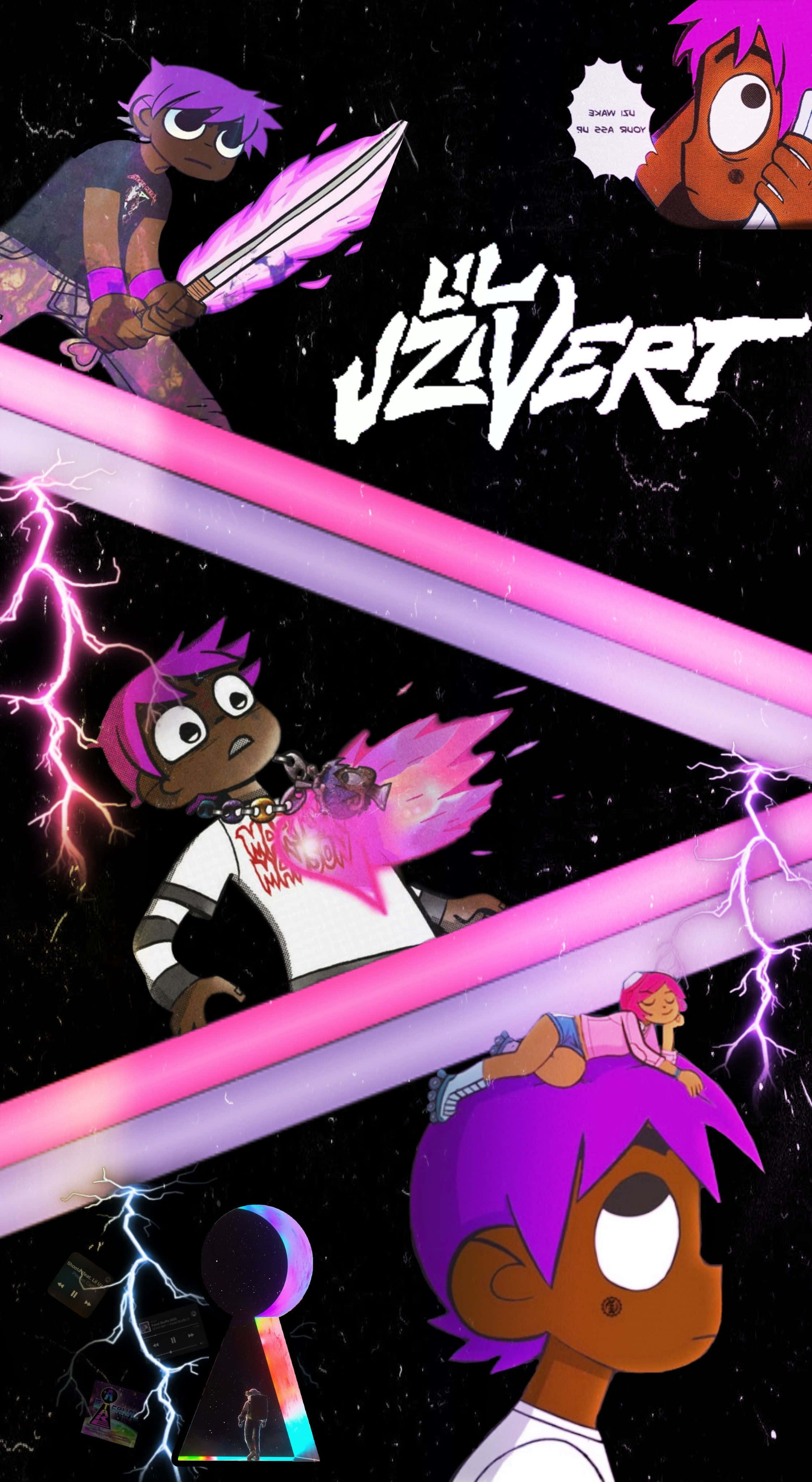 Lil Uzi Vert, purple-haired, glowing sword, 4K Phone Wallpaper