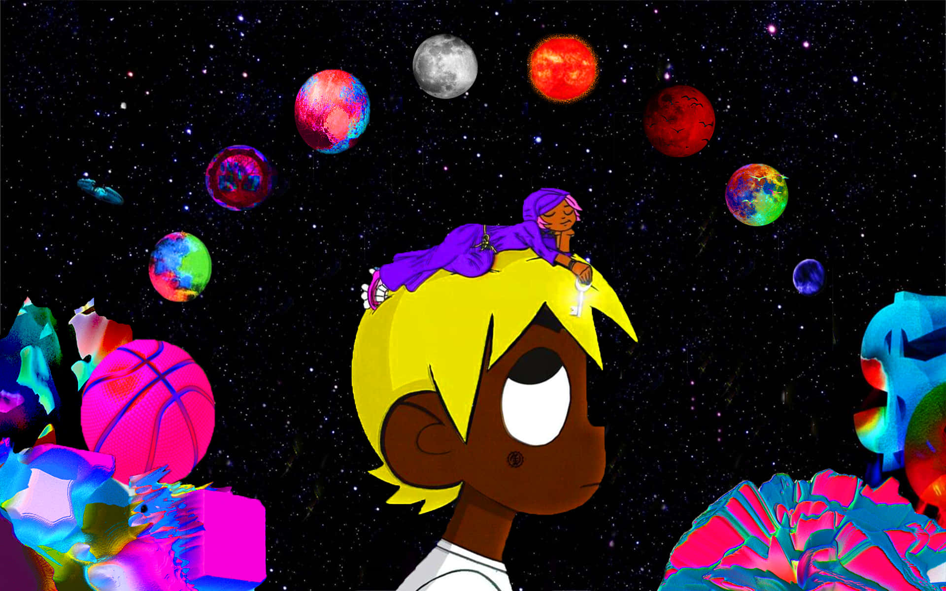 Lil Uzi Vert, moon phases, starry sky, Full HD Desktop Wallpaper