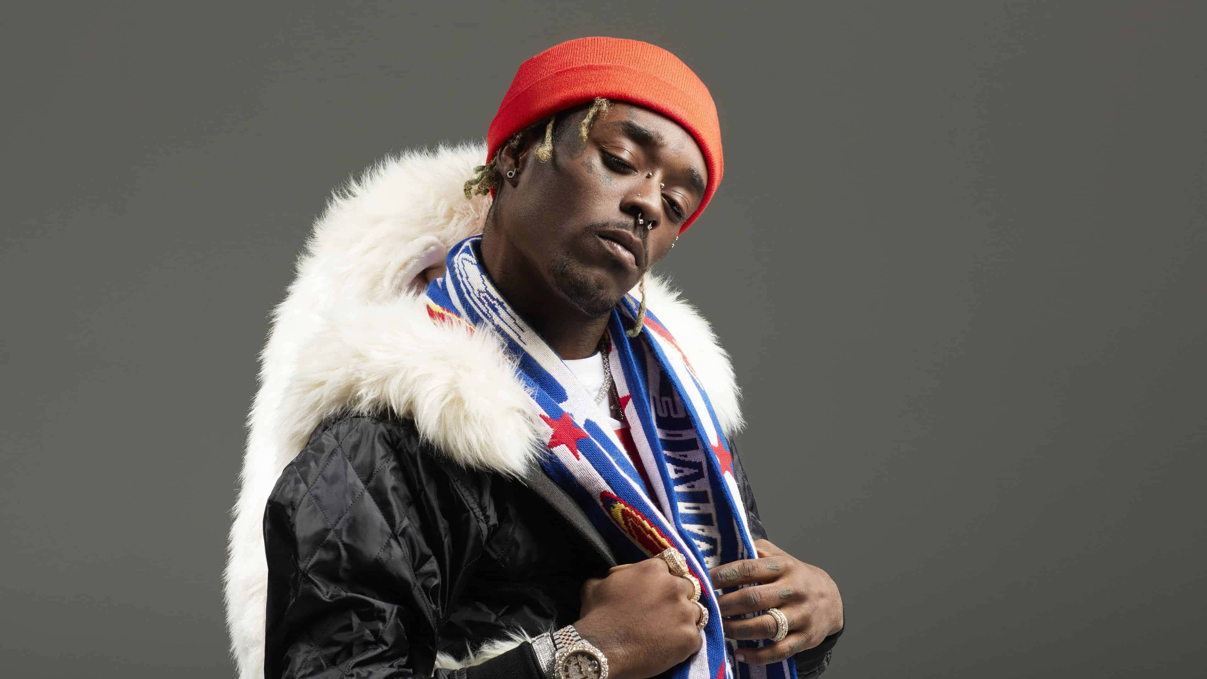Lil Uzi Vert, red beanie, fur-lined jacket, 4K Desktop Wallpaper