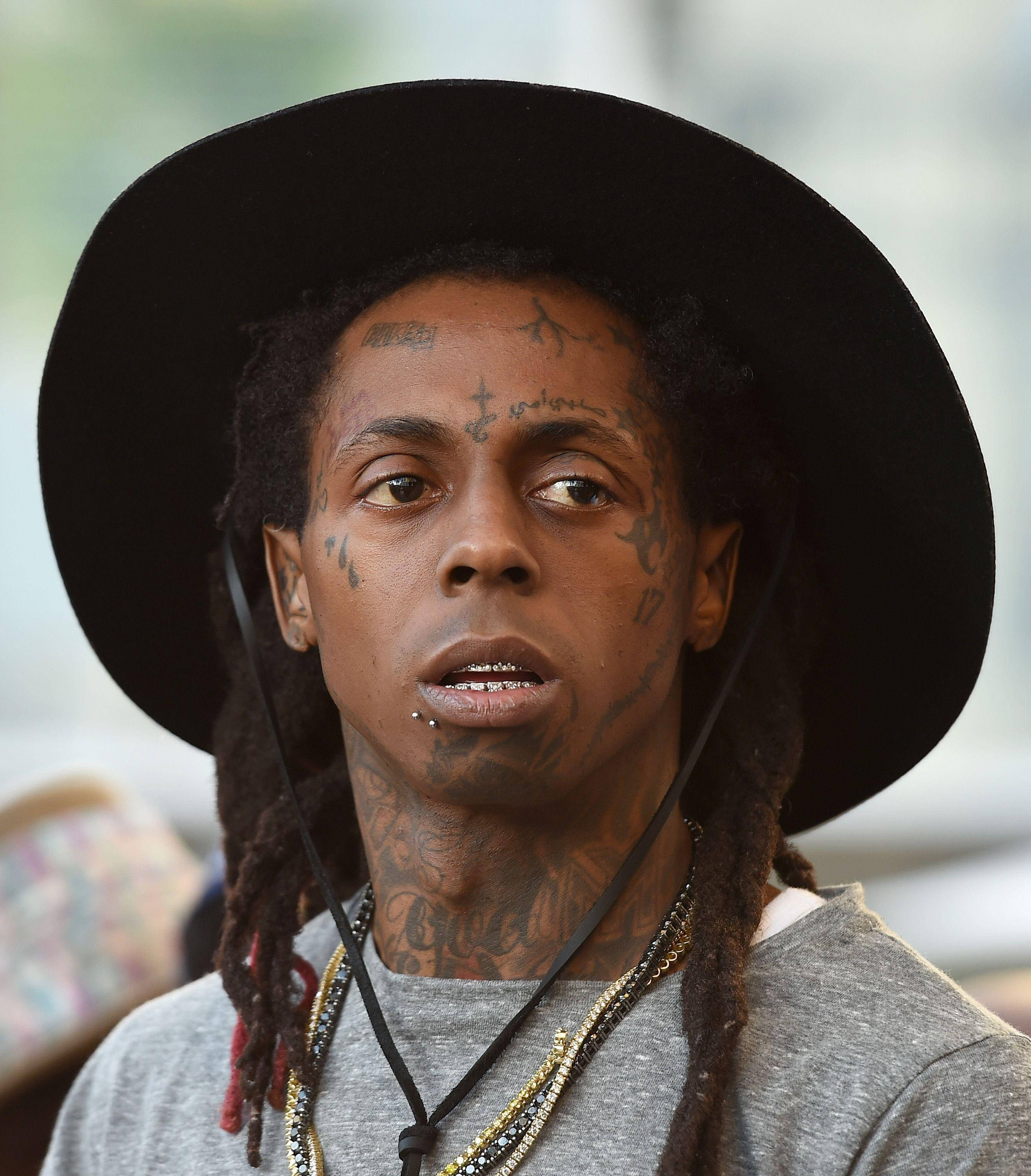 Lil Wayne, tattoos, black wide-brimmed hat, 2K Phone Wallpaper