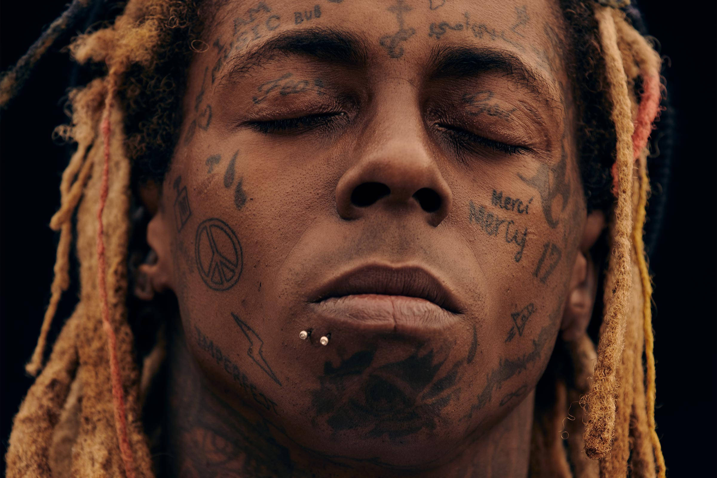 Lil Wayne, eyes shut, tattoos, Full HD Desktop Wallpaper