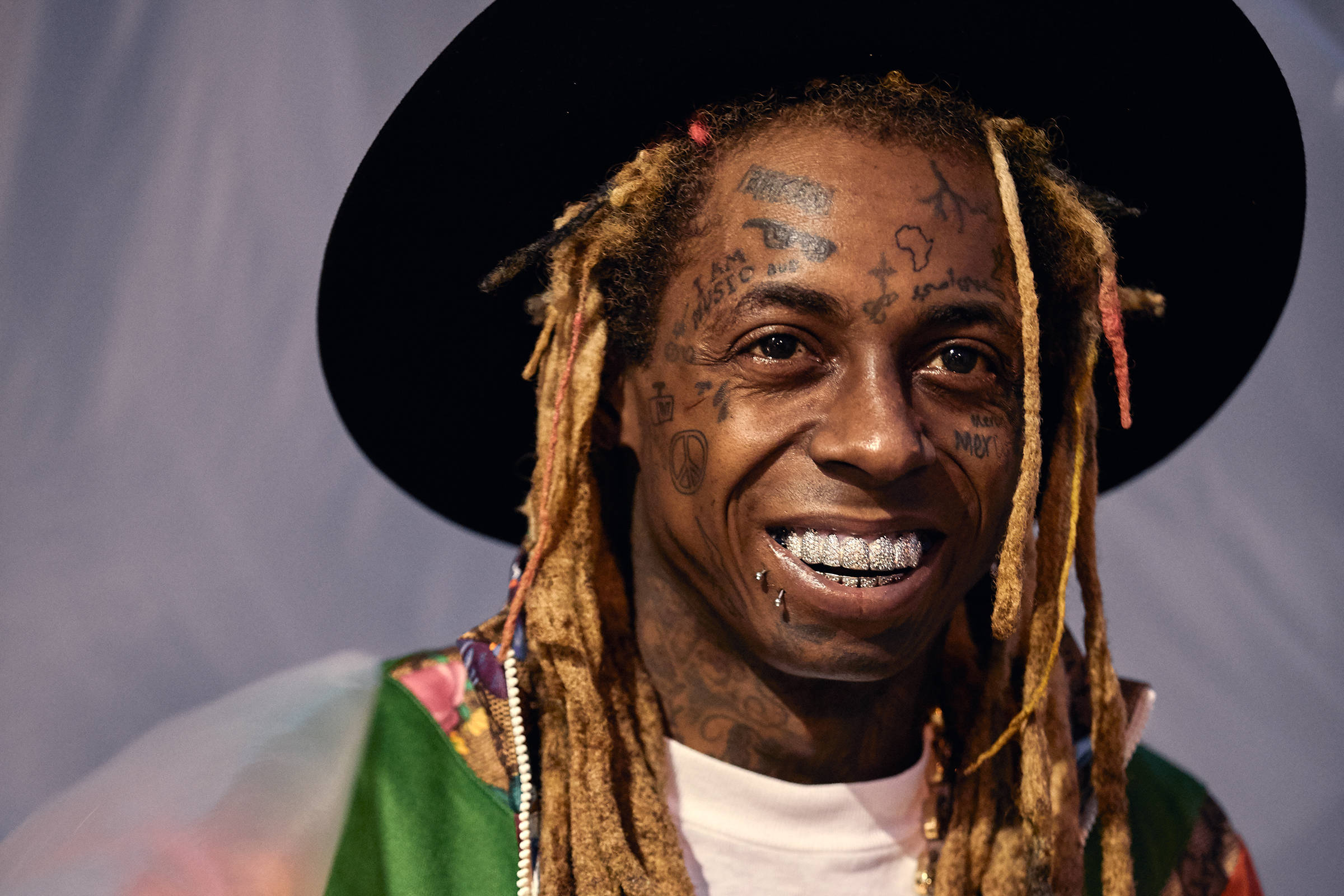 Lil Wayne, black hat, colorful jacket, Full HD Desktop Wallpaper