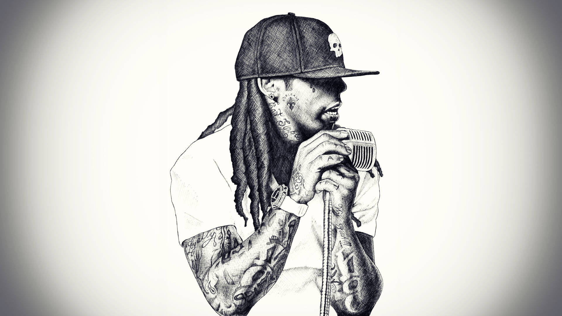 Lil Wayne, black and white, tattooed rapper, Full HD Desktop Wallpaper