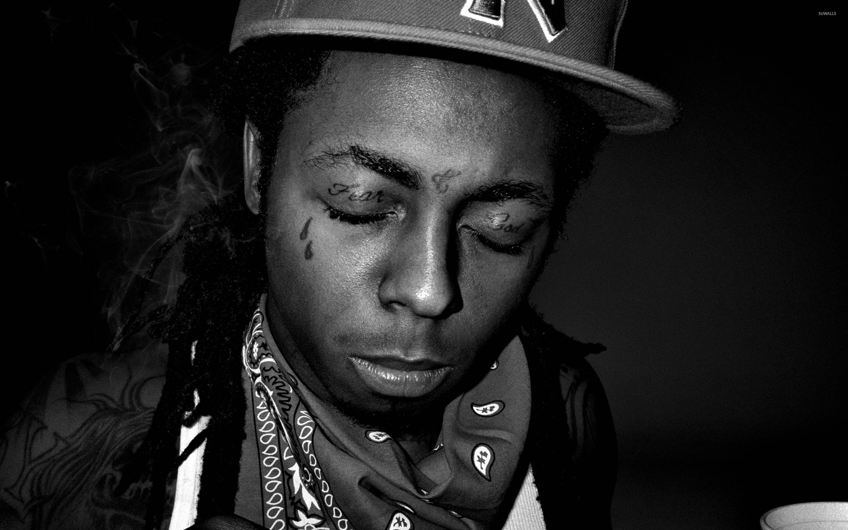 Lil Wayne, black and white portrait, tattoos, 2K Desktop Wallpaper