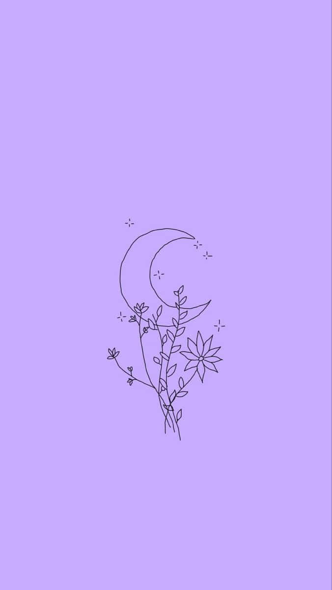 lilac color, crescent moon, floral elements, SD Phone Wallpaper