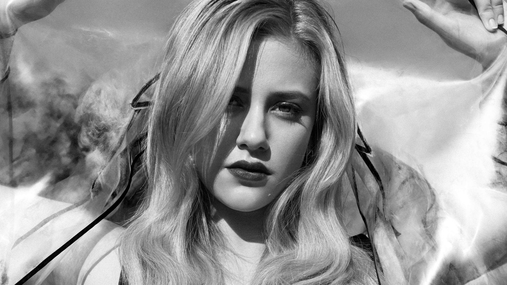 Lili Reinhart, black and white portrait, blonde woman, Full HD Desktop Wallpaper
