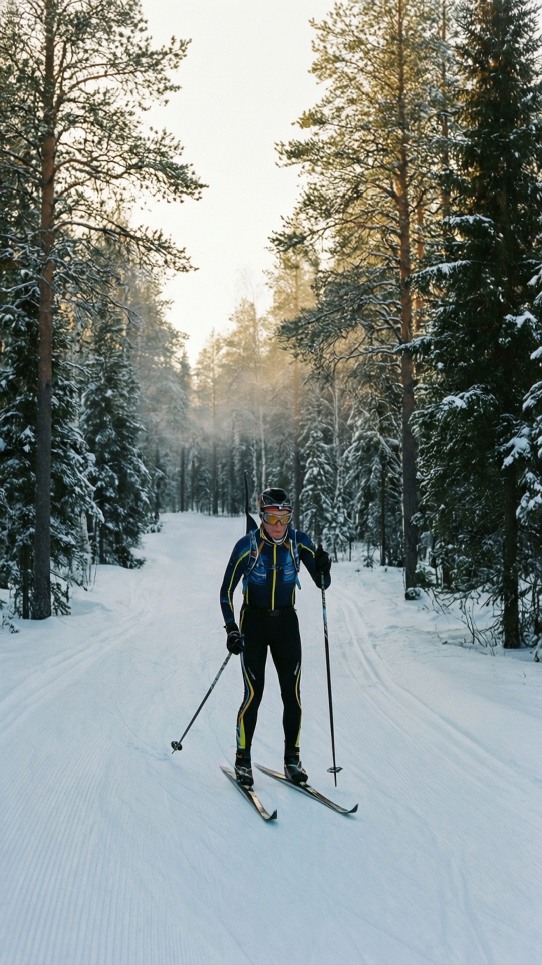 Lillehammer, forest ski trail, cross-country skier, Full HD Phone Wallpaper