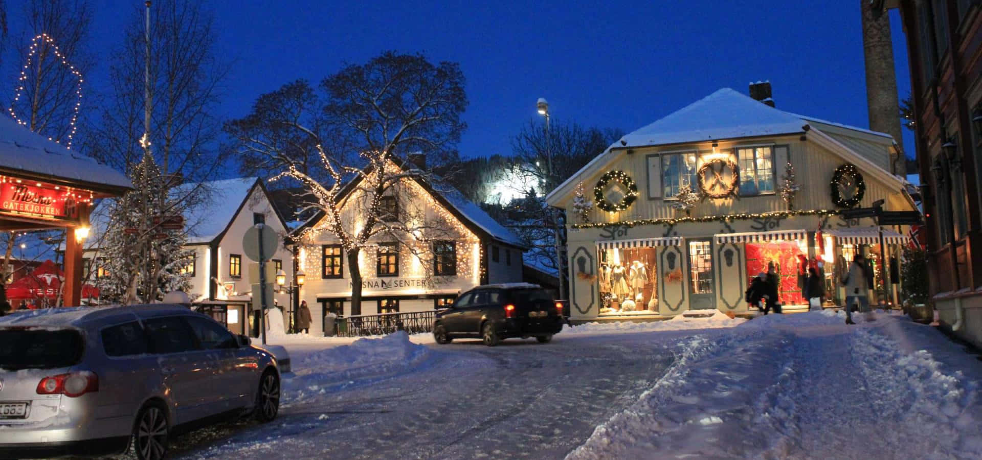 Lillehammer, winter evening, snow, Full HD Desktop Wallpaper