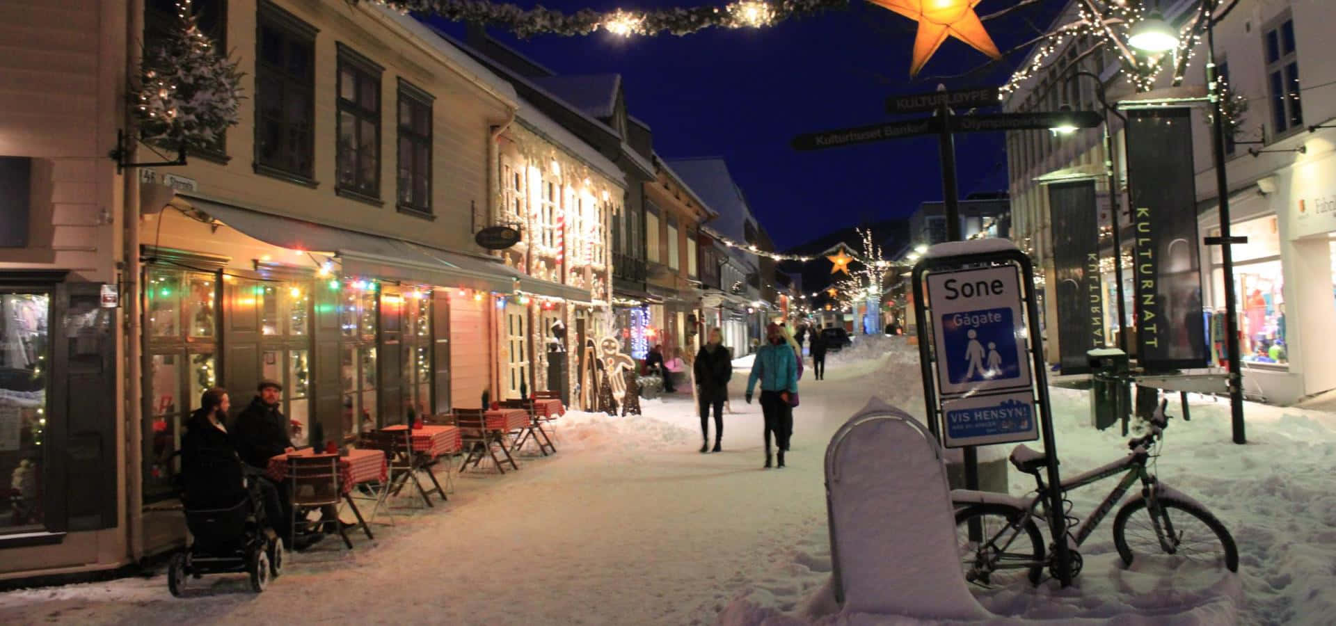 Lillehammer, winter evening, snow, Full HD Desktop Wallpaper