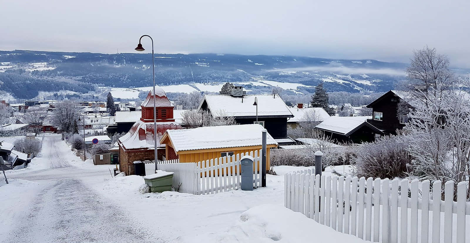 Lillehammer, snow, wooden houses, HD Desktop Wallpaper