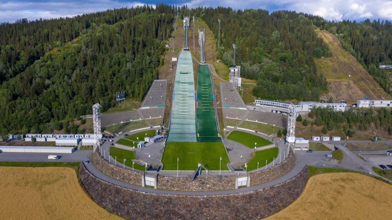 Lillehammer, ski jump, green, HD Desktop Wallpaper