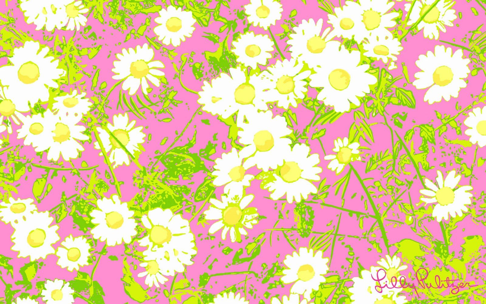 Lilly Pulitzer Desktop, daisies, vibrant pink, HD Desktop Wallpaper