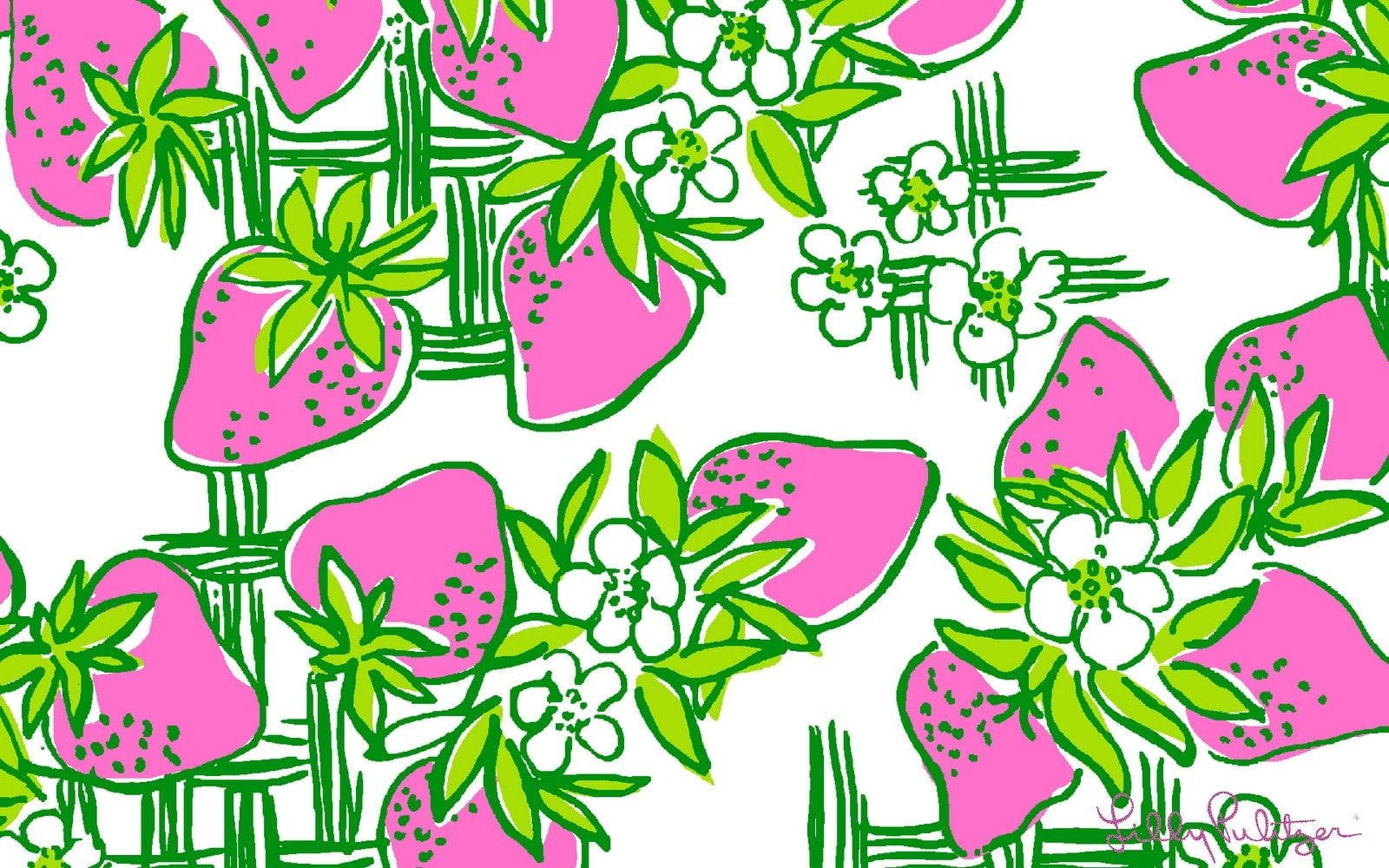 Lilly Pulitzer Desktop, strawberries, pink, HD Desktop Wallpaper