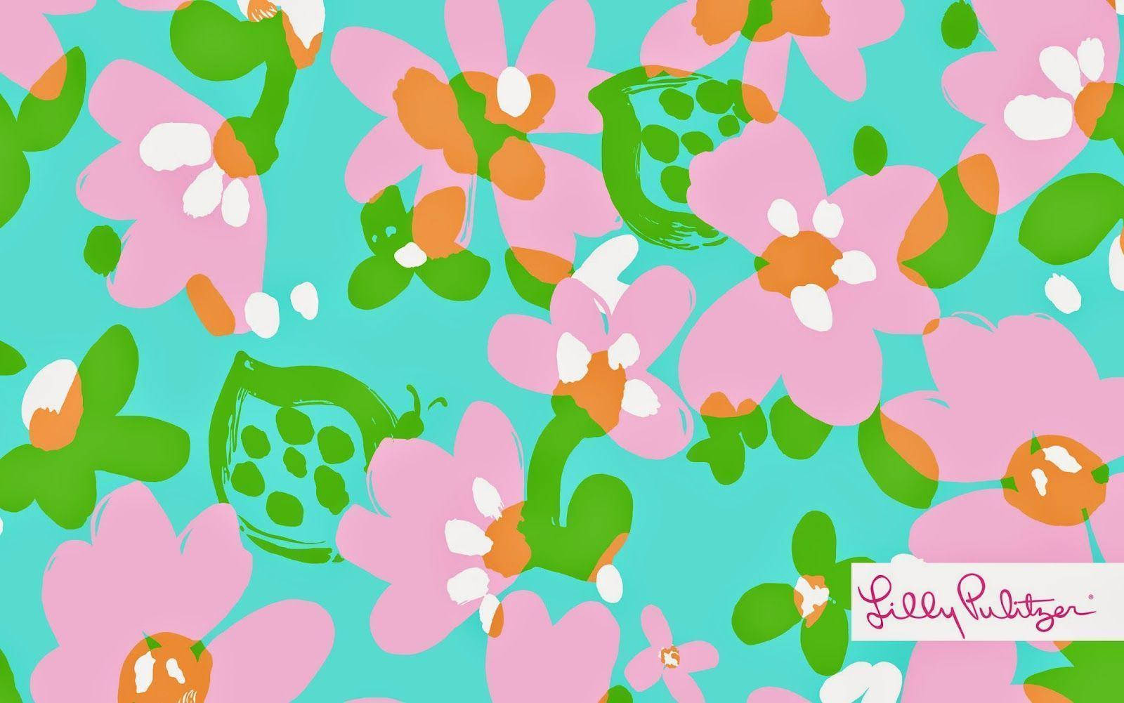 Lilly Pulitzer, pink flowers, orange centers, HD Desktop Wallpaper