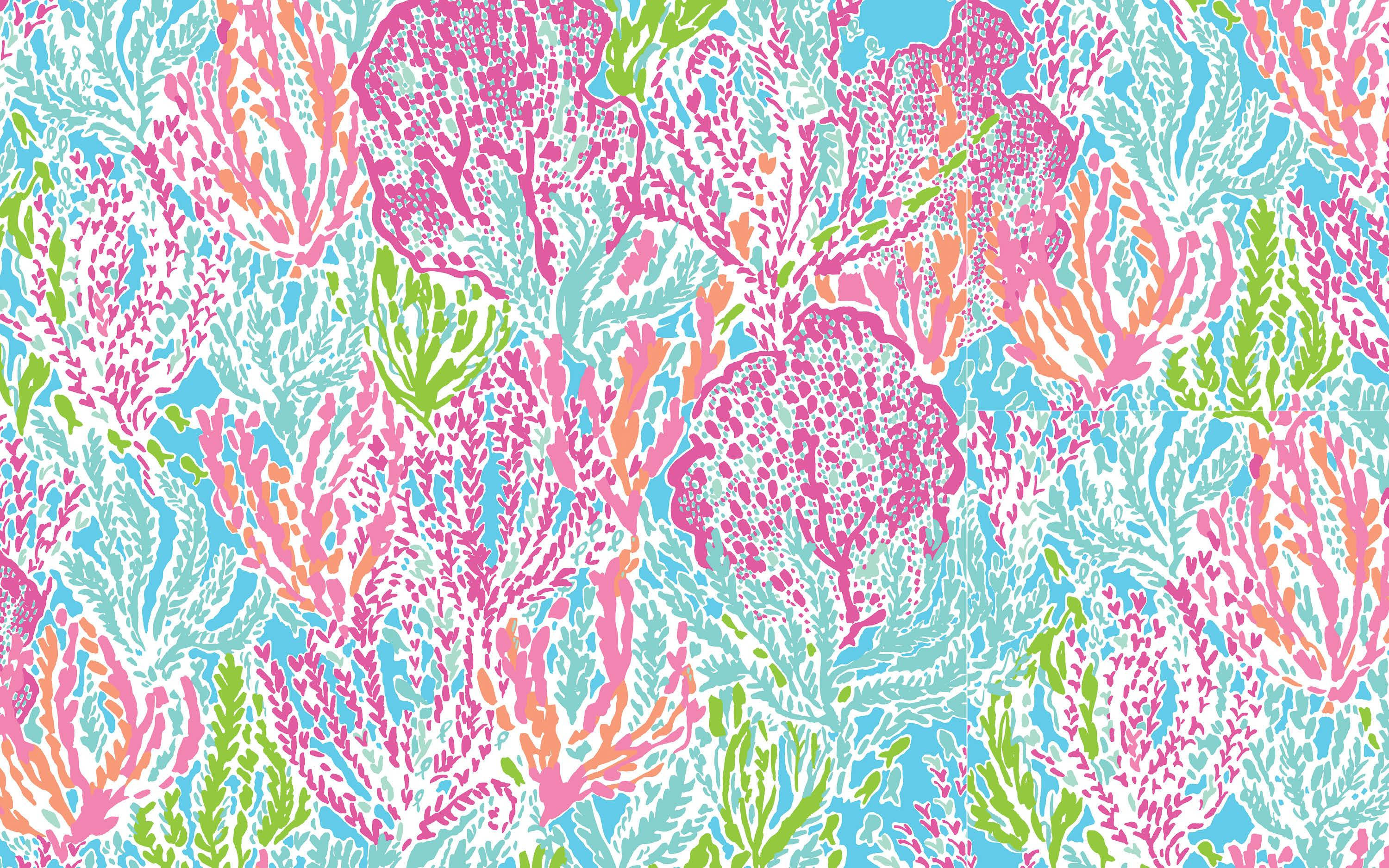 Colorful Corals, Lilly Pulitzer, coral reef pattern, 2K Desktop Wallpaper