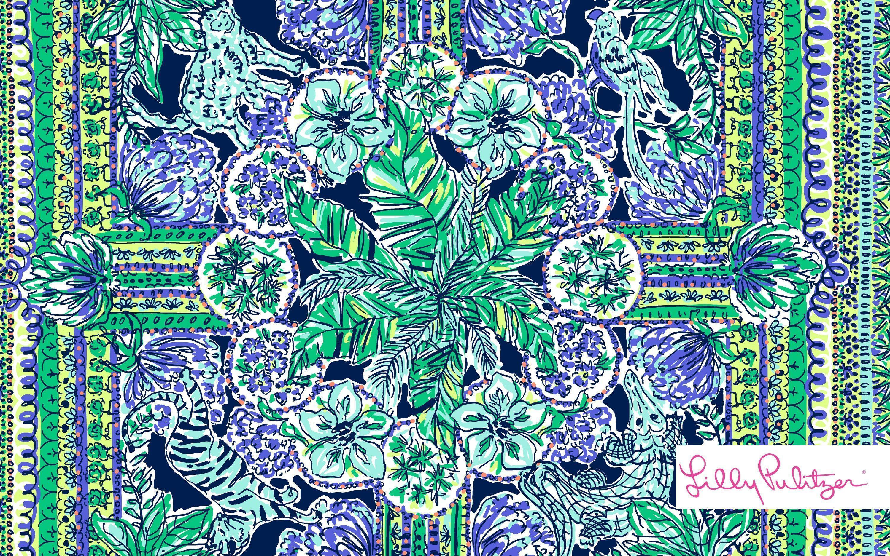 Lilly Pulitzer, flowers and animals, tropical floral, 2K Desktop Wallpaper