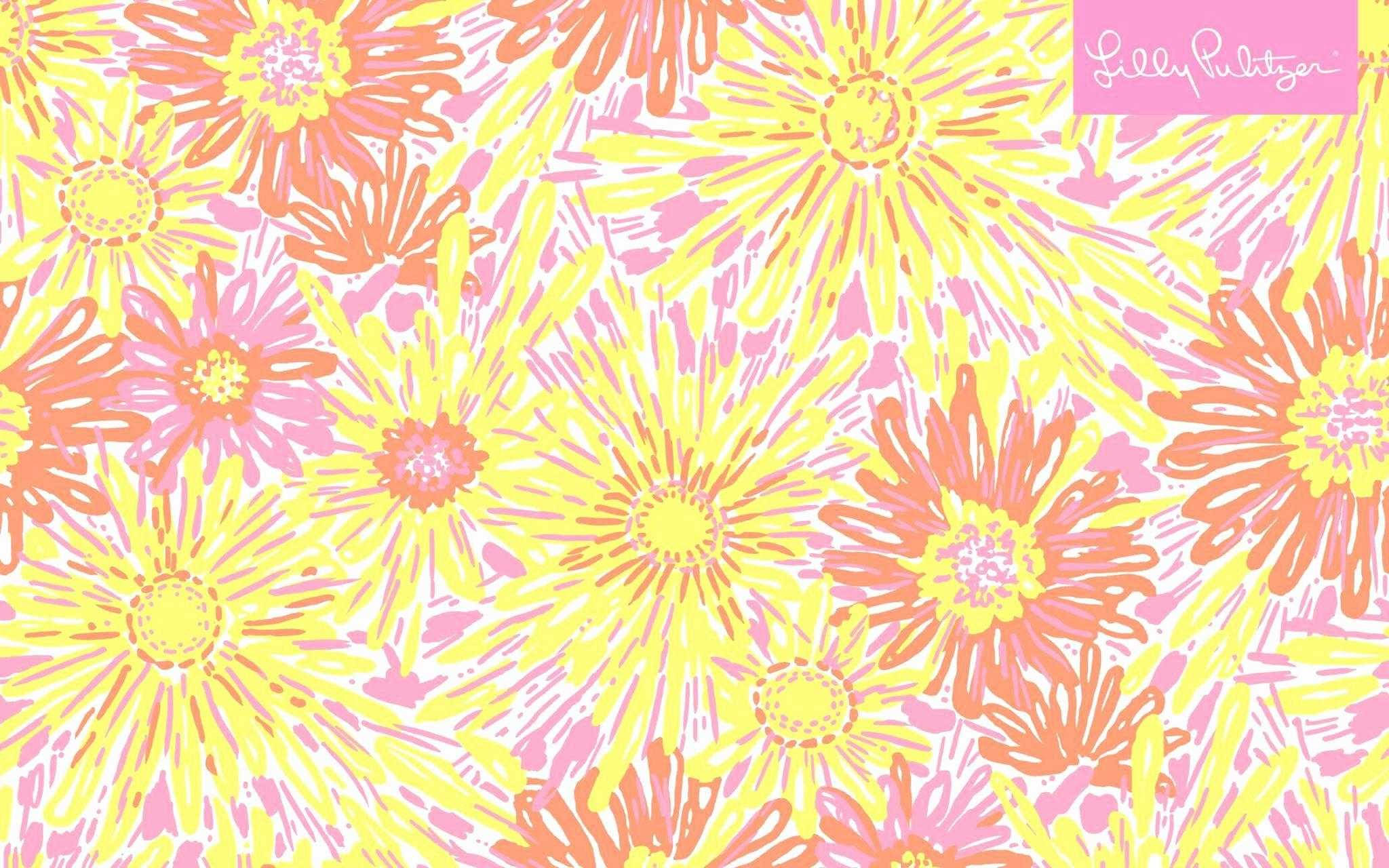 Lilly Pulitzer, warm floral yellow, daisies, Full HD Desktop Wallpaper