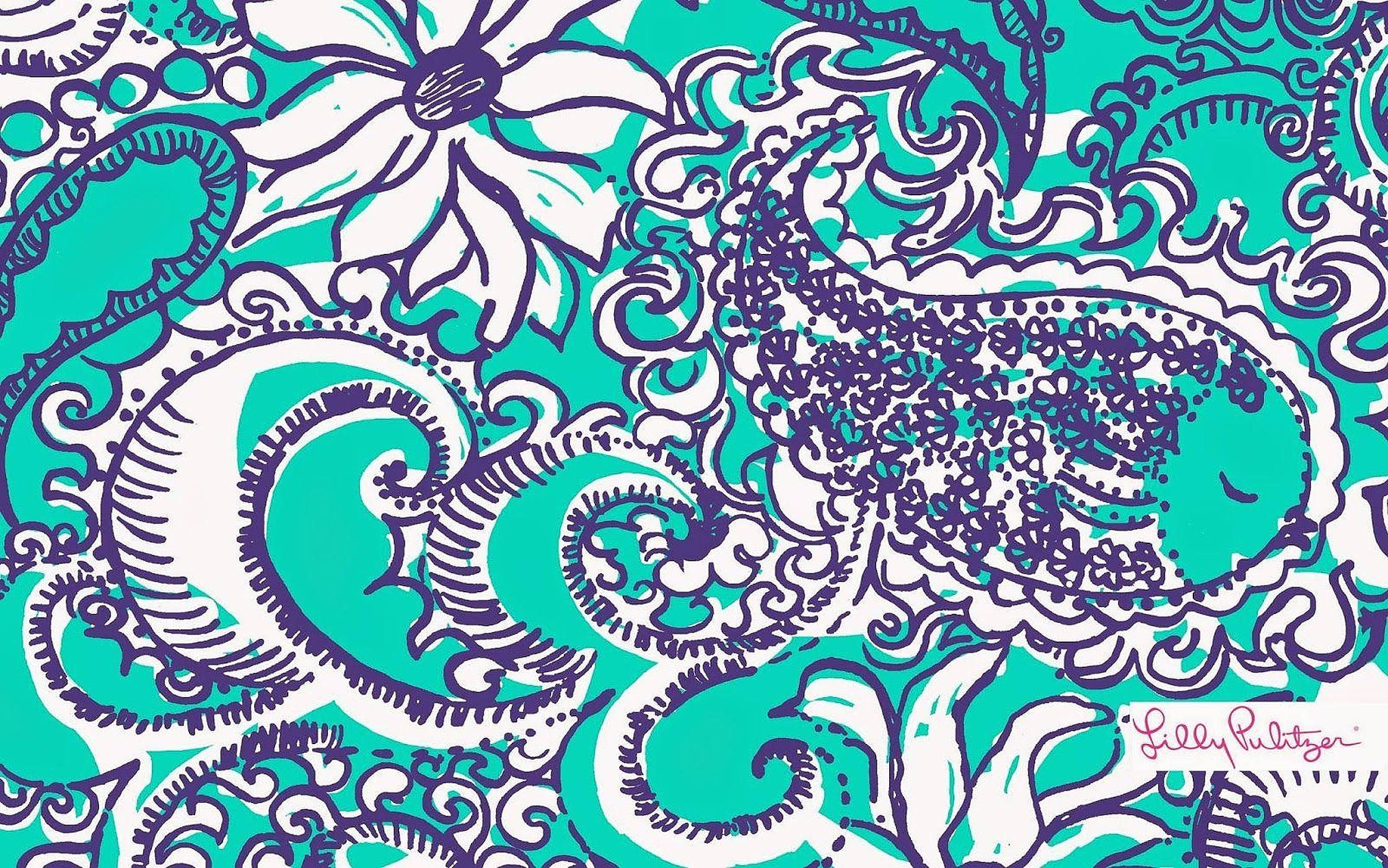 Lilly Pulitzer, floral teal, paisley floral pattern, Full HD Desktop Wallpaper