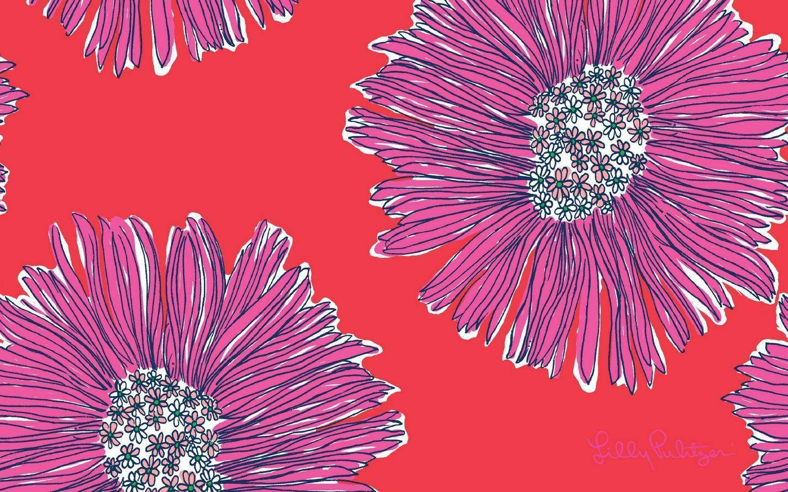 Lilly Pulitzer, large pink flowers, vibrant pink daisies, HD Desktop Wallpaper
