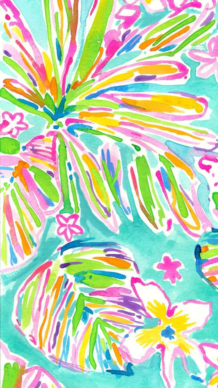 Lilly Pulitzer, turquoise background, vibrant watercolor flowers, HD Phone Wallpaper