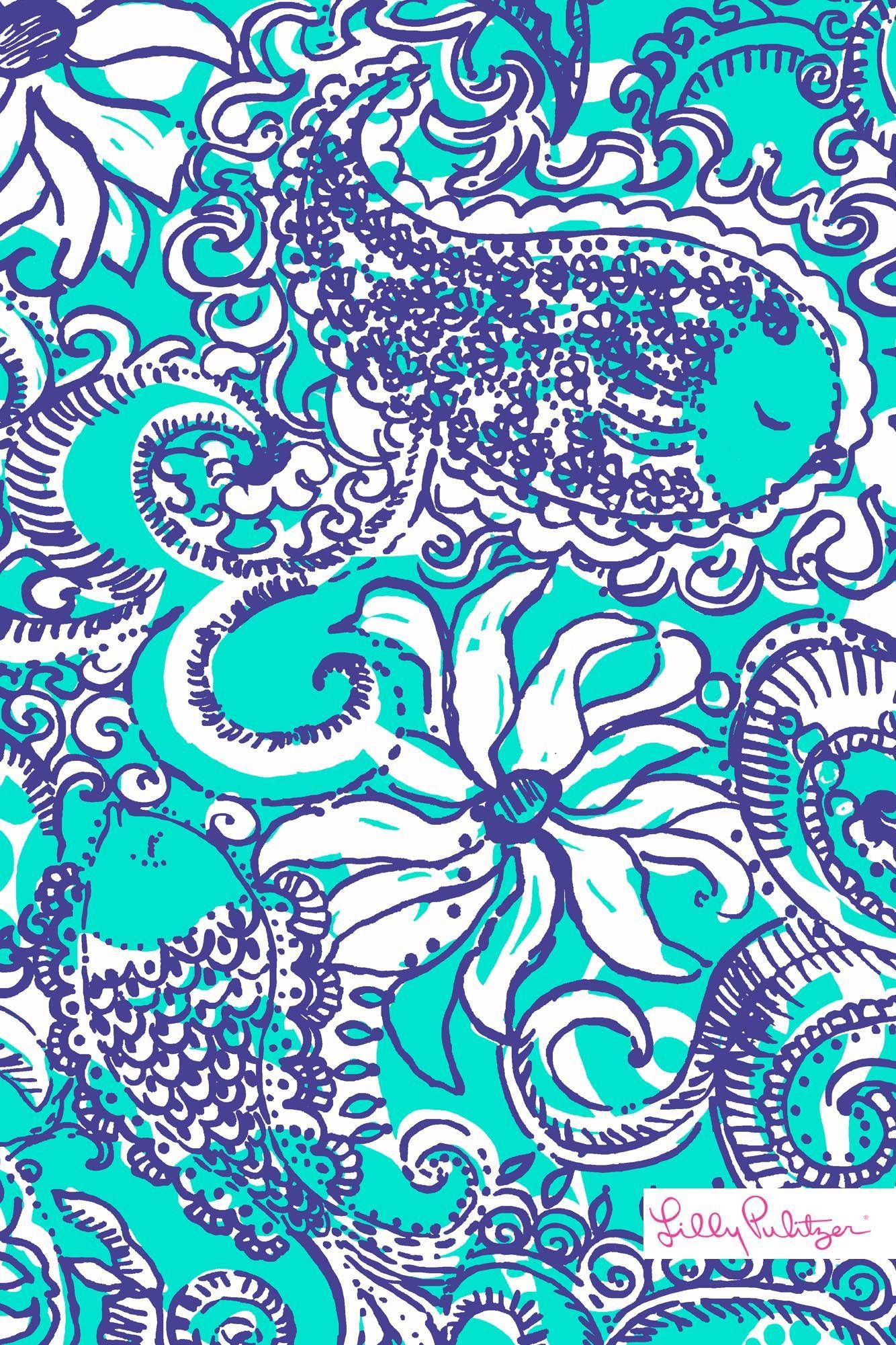 Lilly Pulitzer, cyan, paisley floral pattern, Full HD Phone Wallpaper