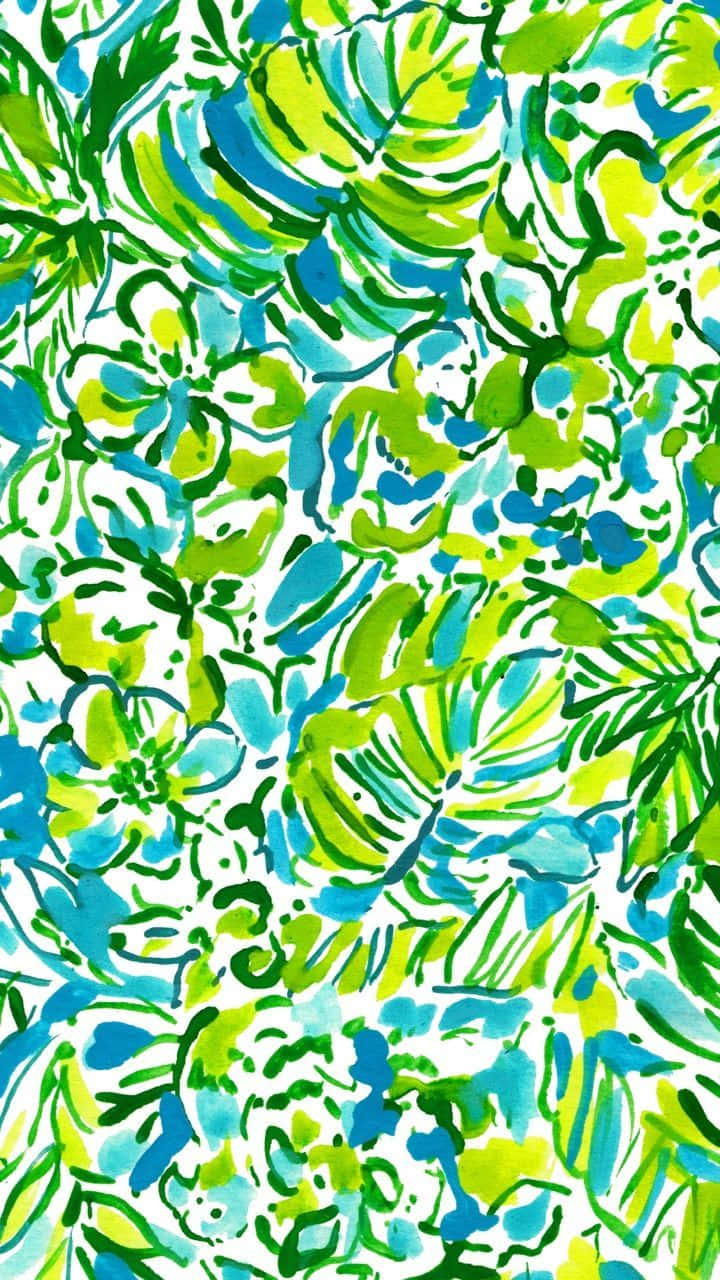 Lilly Pulitzer iPhone, vibrant watercolor pattern, abstract green and blue tropical leaves and flowers, HD Phone Wallpaper