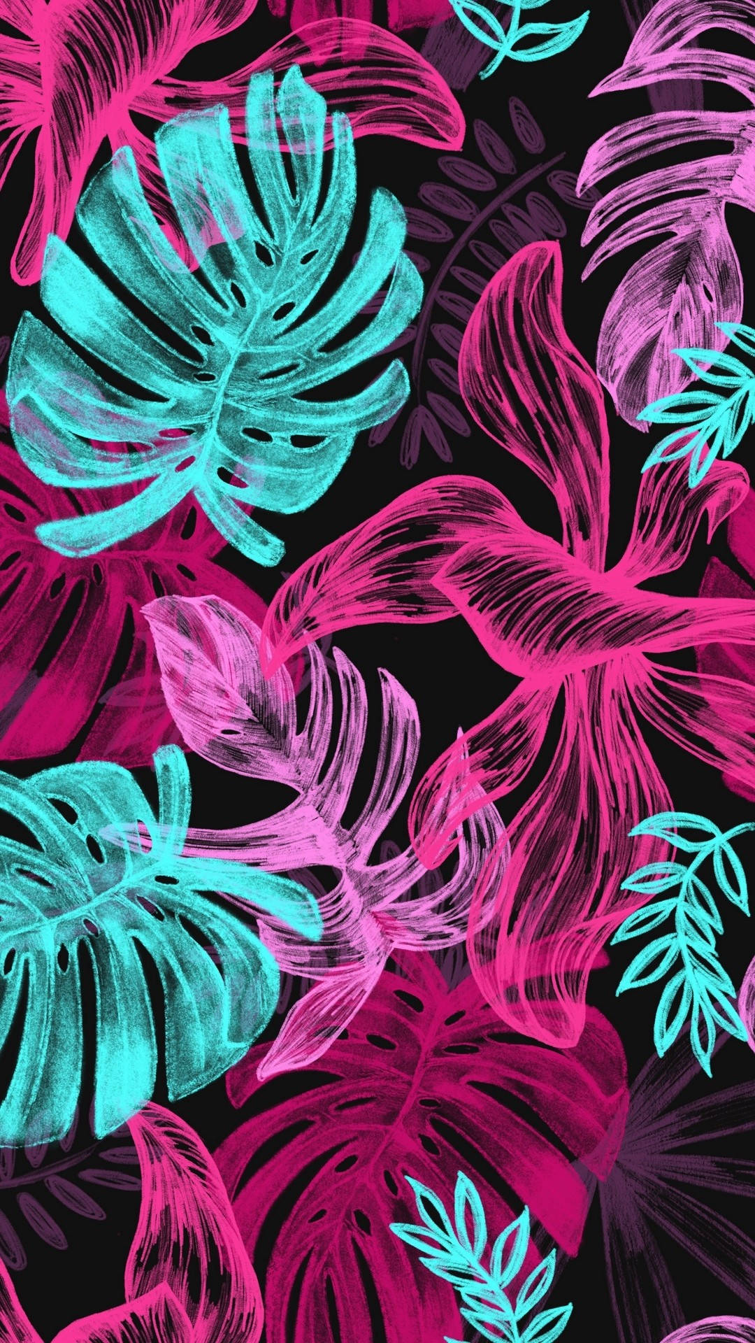 Lilly Pulitzer, vibrant leaves pattern, neon pink, Full HD Phone Wallpaper