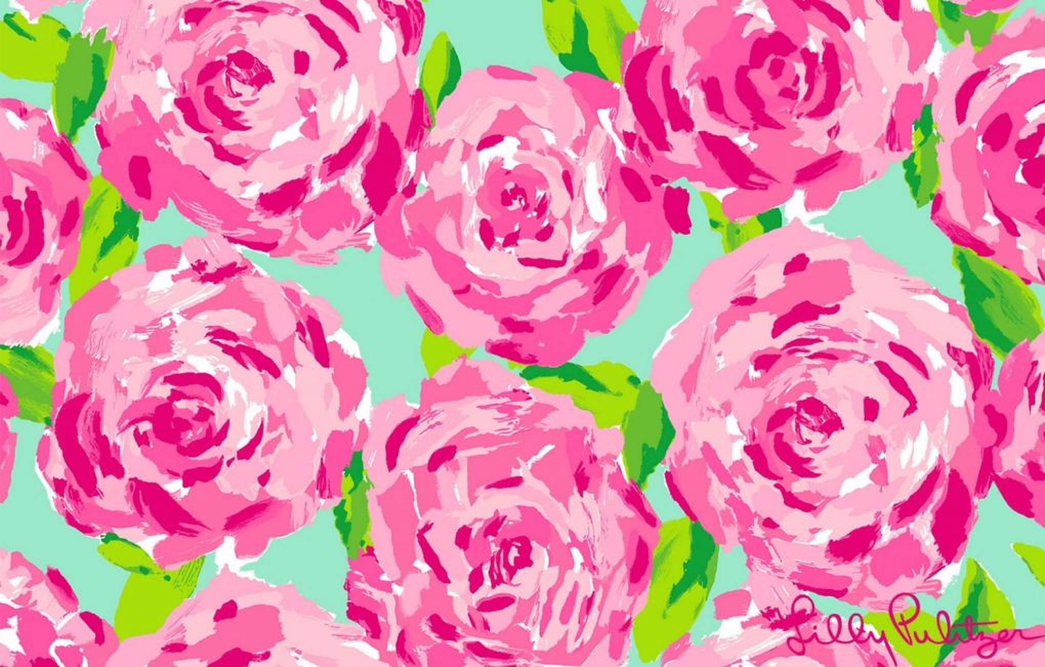 Lilly Pulitzer, pink roses, mint green background, Full HD Desktop Wallpaper