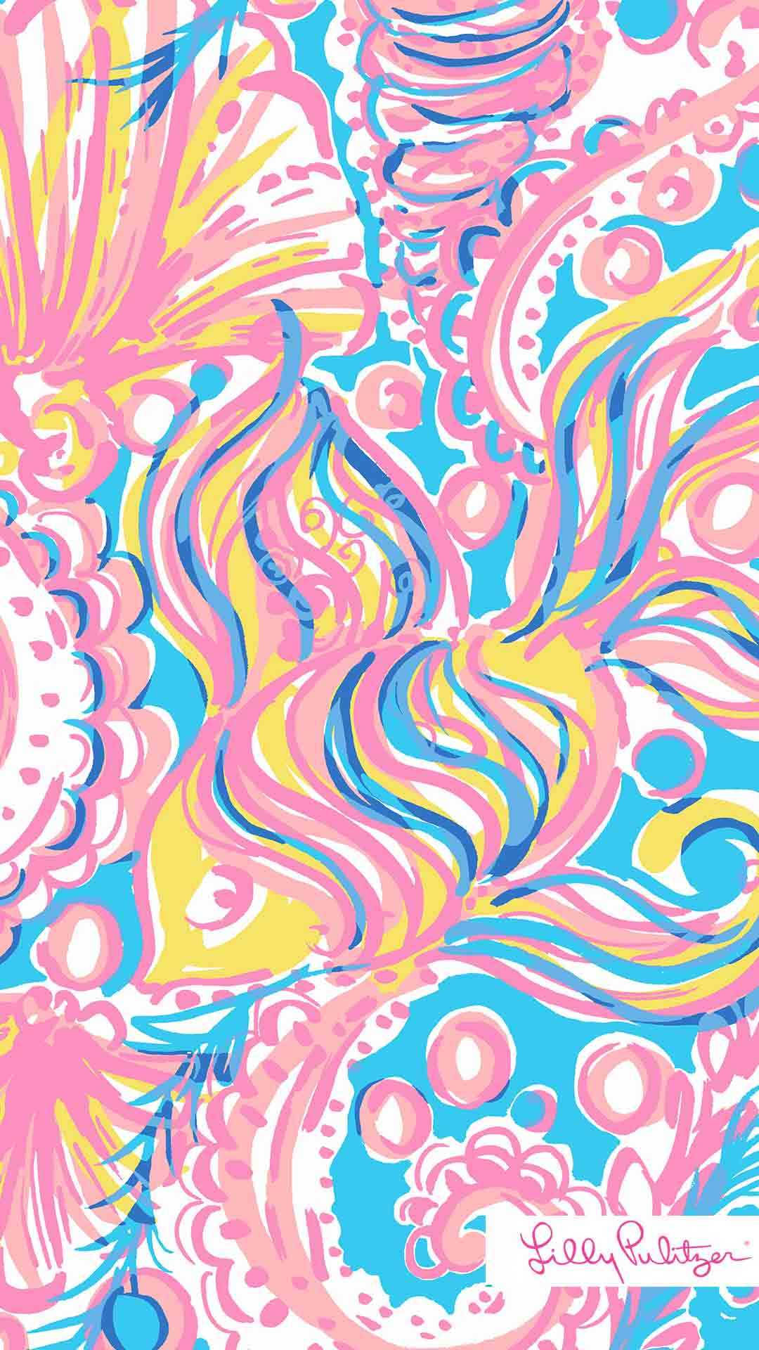 Lilly Pulitzer, fish print, pink, Full HD Phone Wallpaper