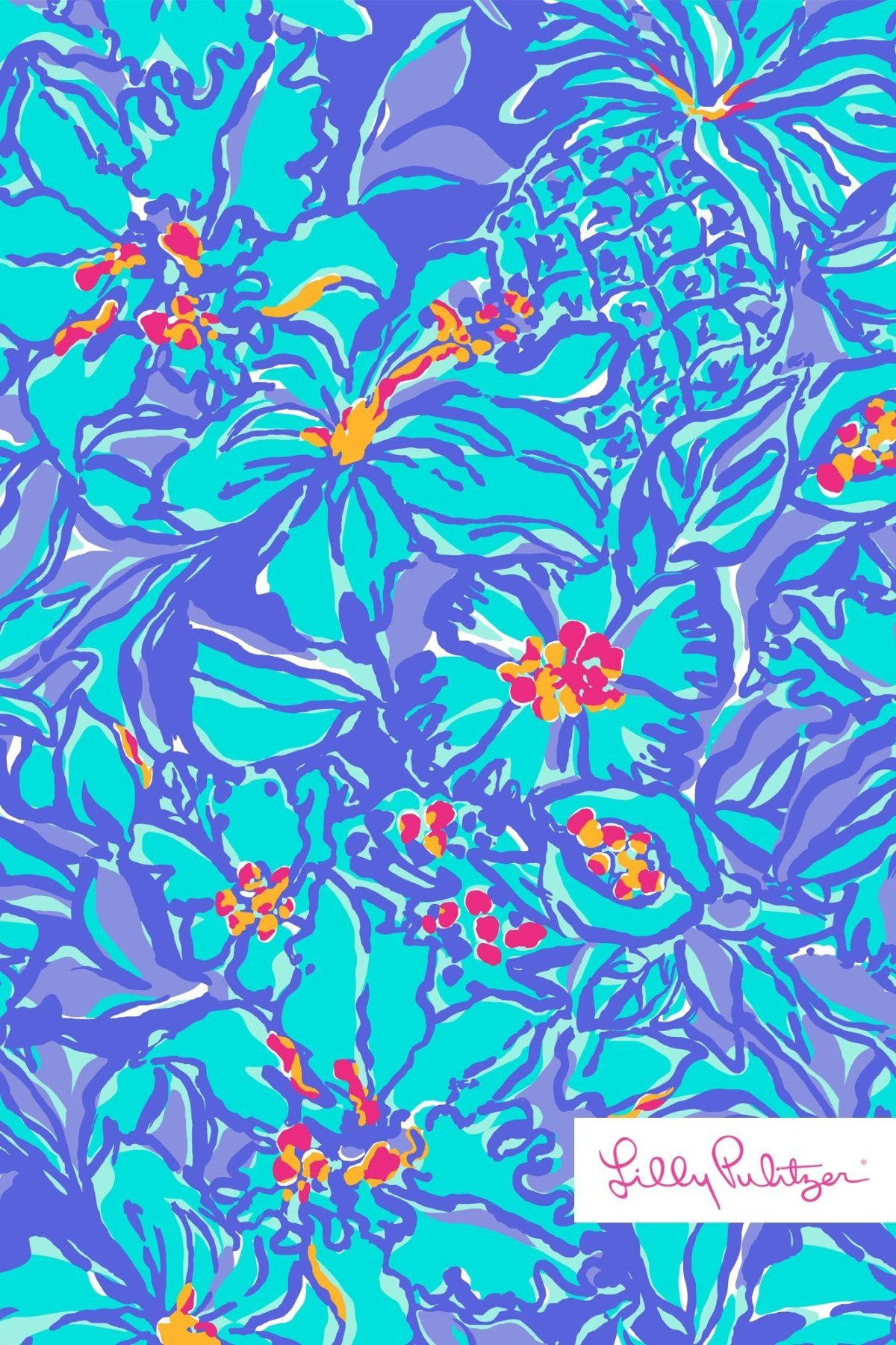 Lilly Pulitzer, blue flowers, tropical floral pattern, HD Phone Wallpaper