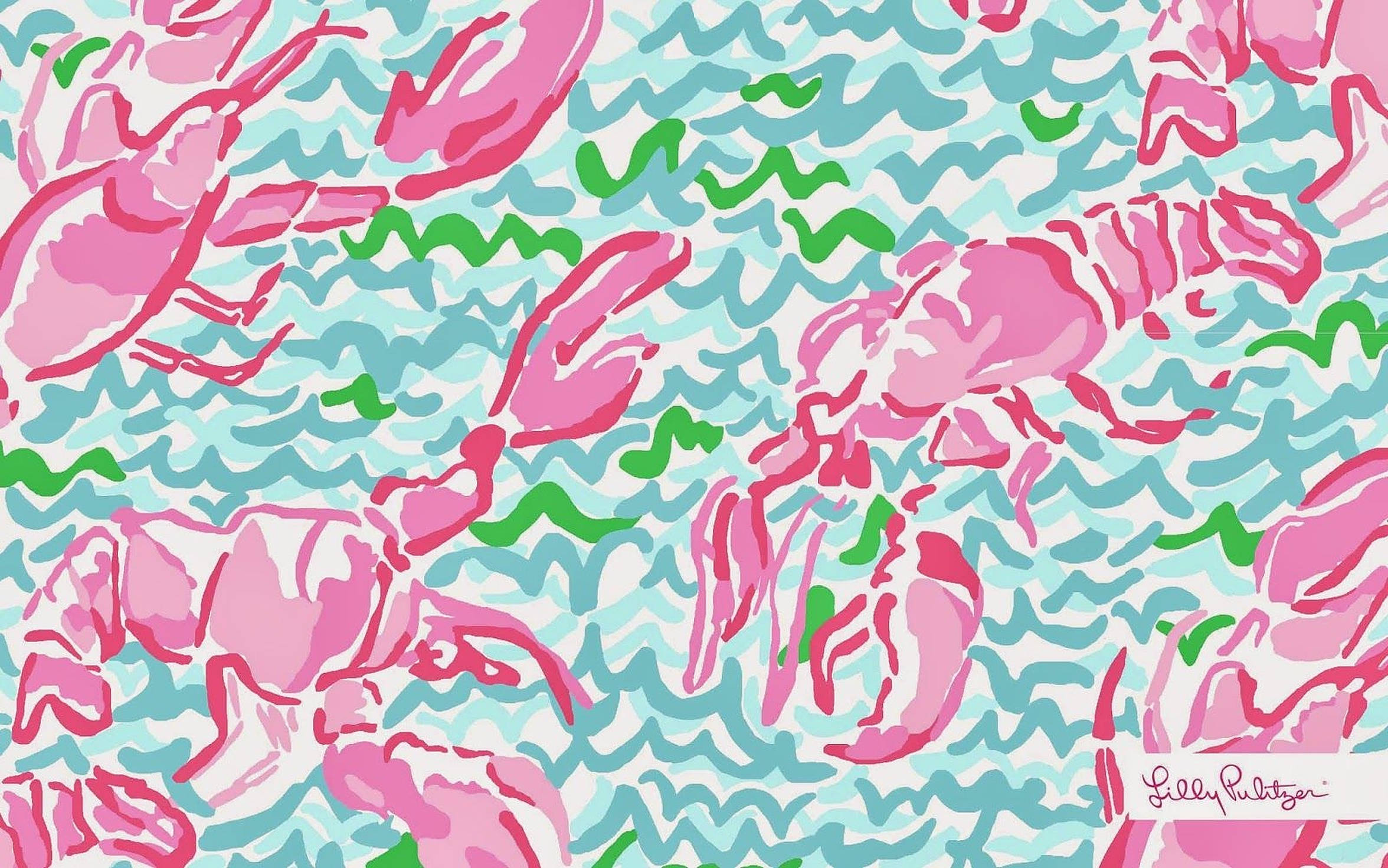 Lilly Pulitzer, pink lobsters, turquoise, Full HD Desktop Wallpaper
