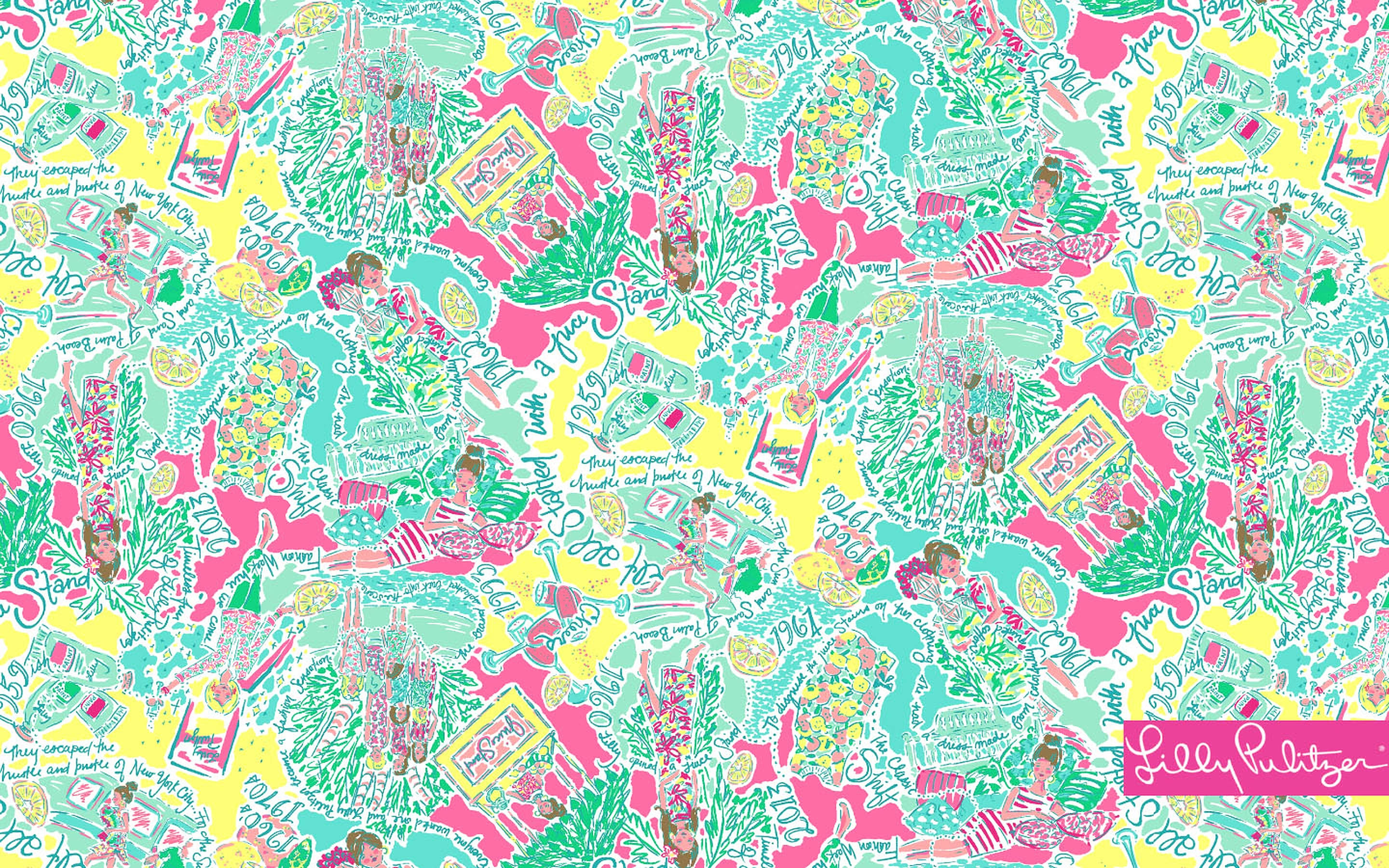 Lilly Pulitzer, teal, girly art, 2K Desktop Wallpaper