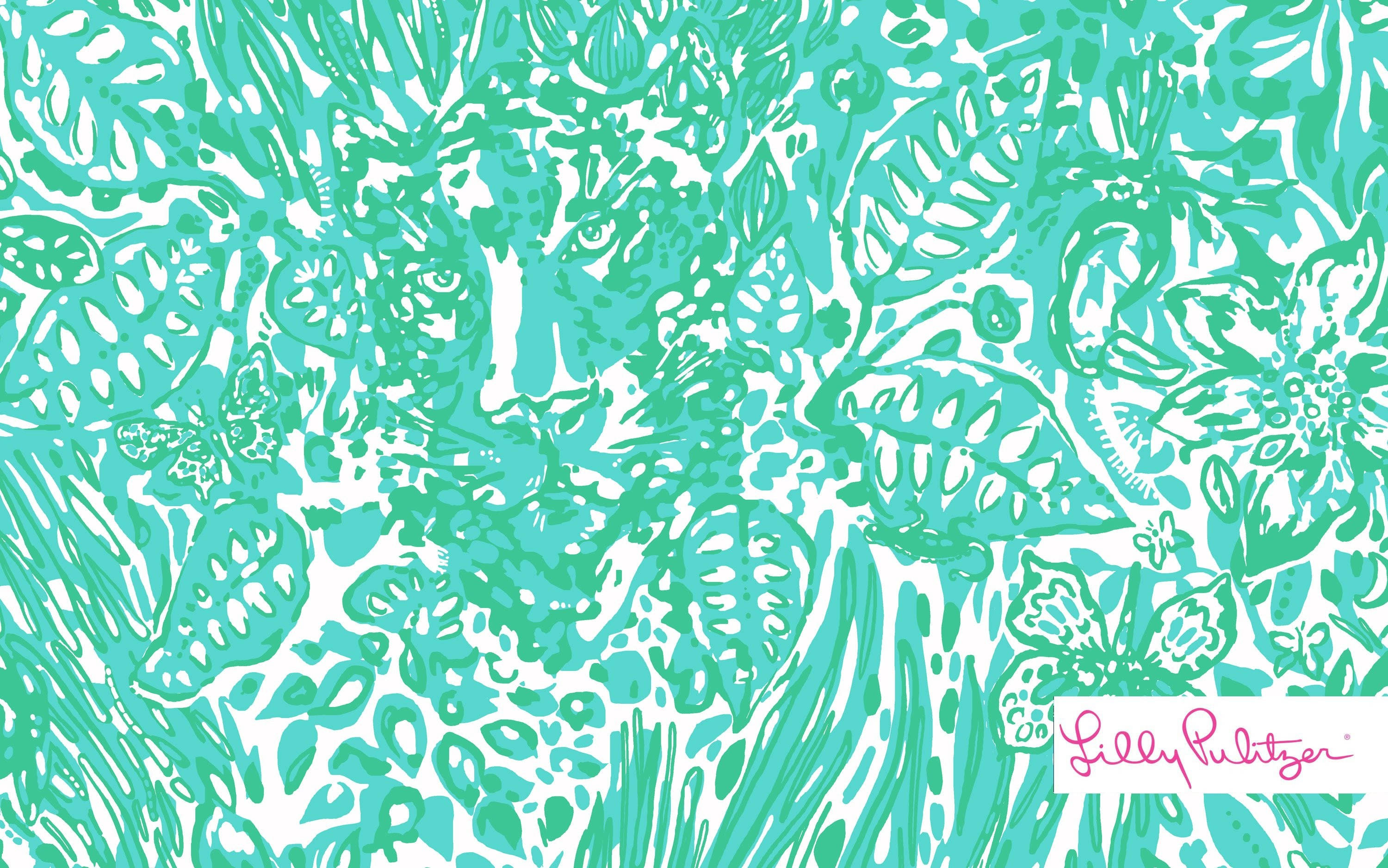 Lilly Pulitzer, leaves pattern, turquoise, 2K Desktop Wallpaper