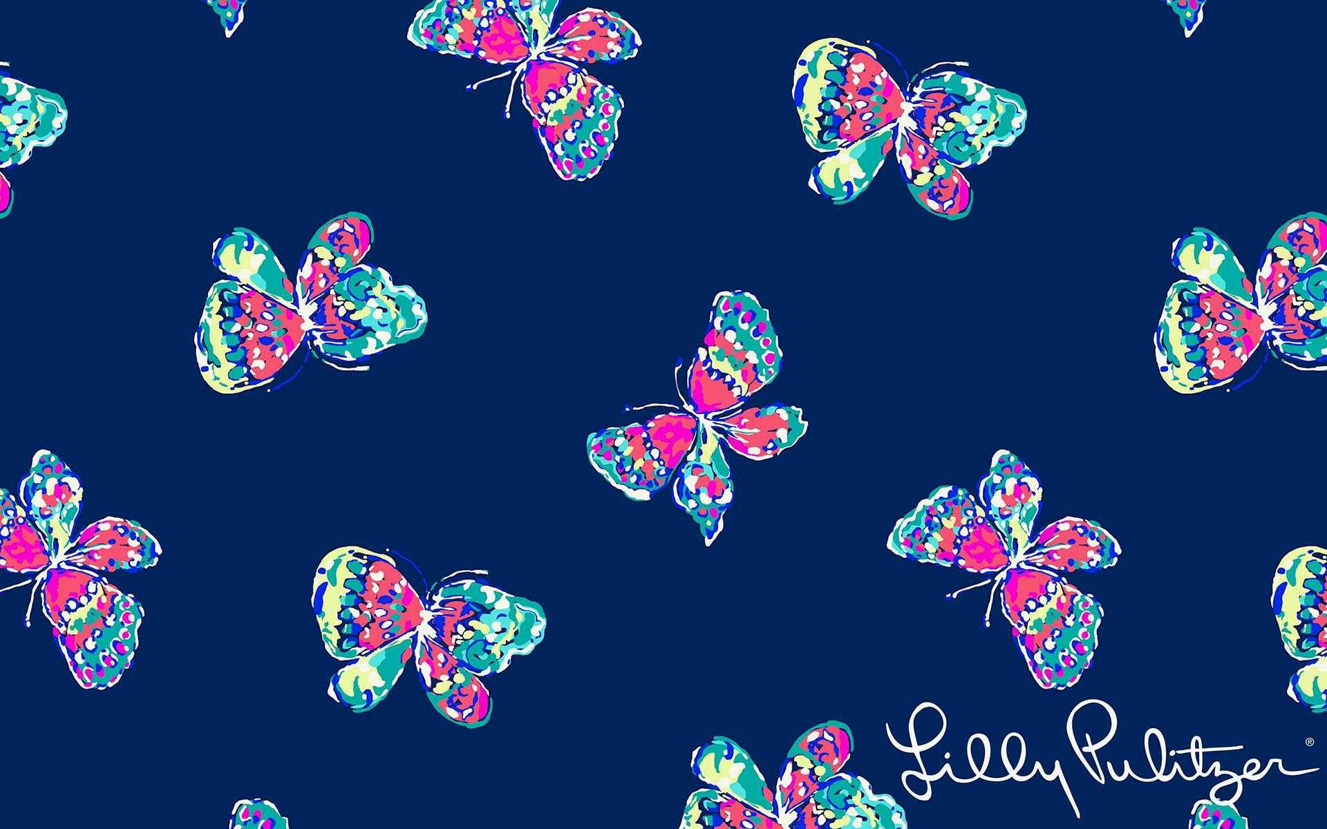Lilly Pulitzer, blue butterfly, multicolored butterflies, Full HD Desktop Wallpaper