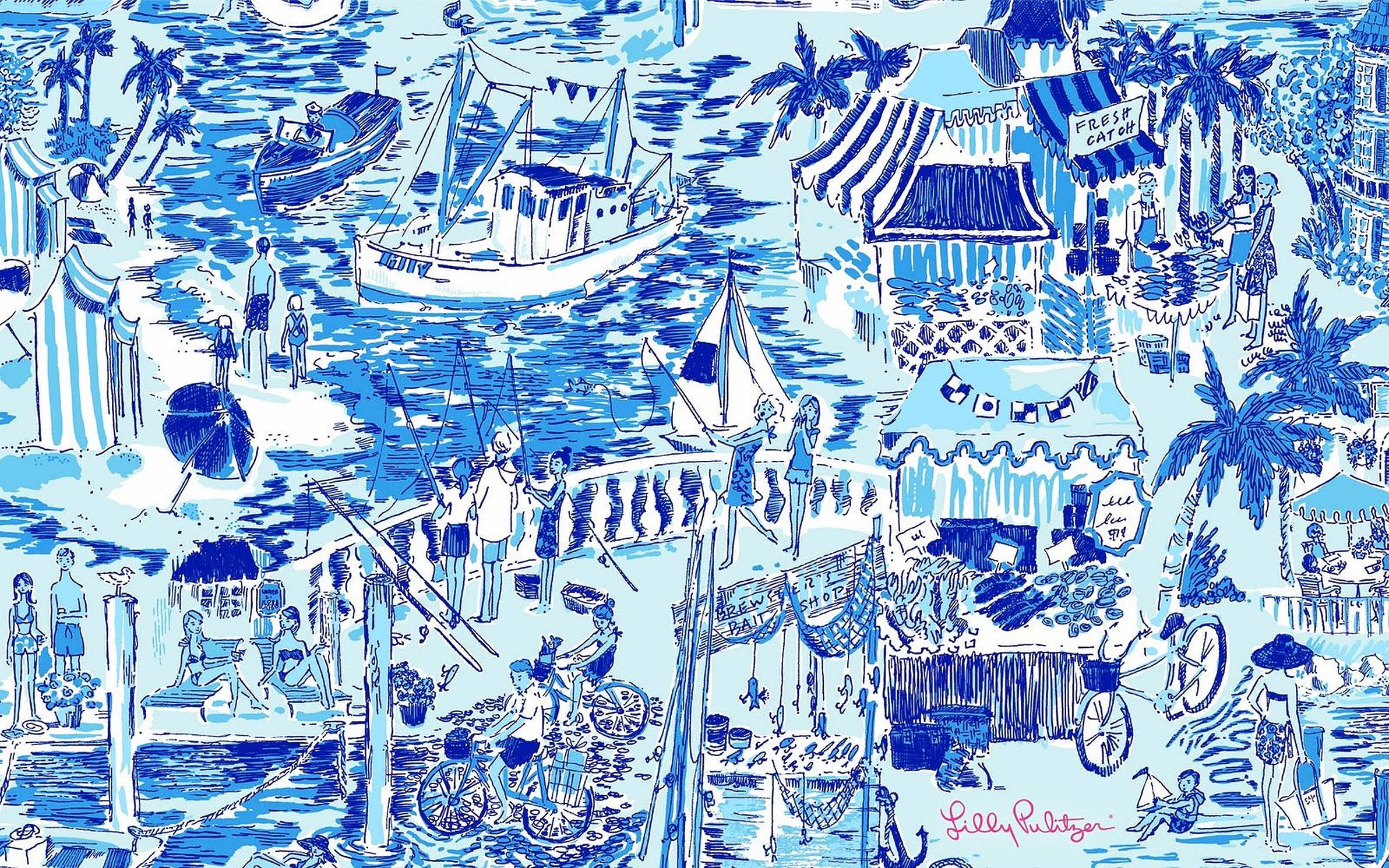 Lilly Pulitzer, blue city, vibrant blue, Full HD Desktop Wallpaper