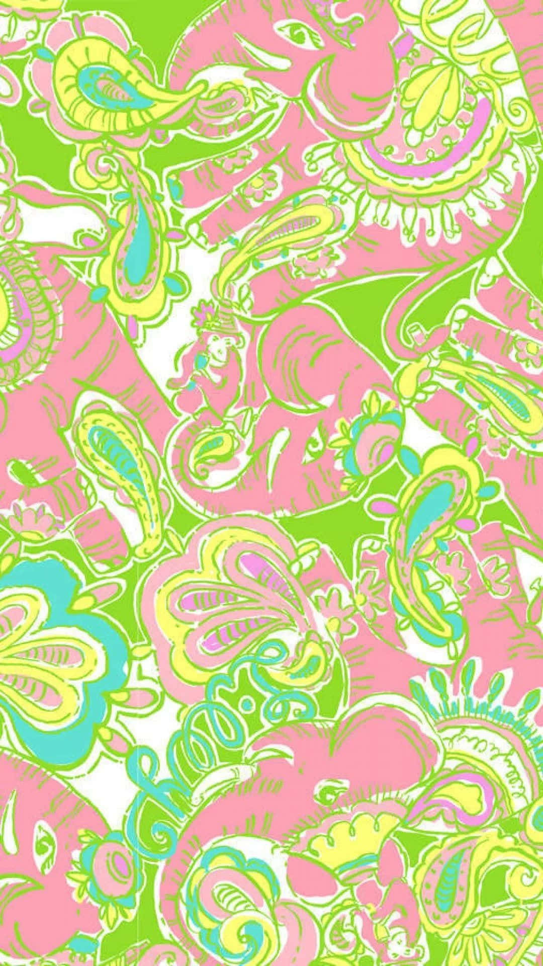 Lilly Pulitzer, pink elephants, paisley swirls, Full HD Phone Wallpaper
