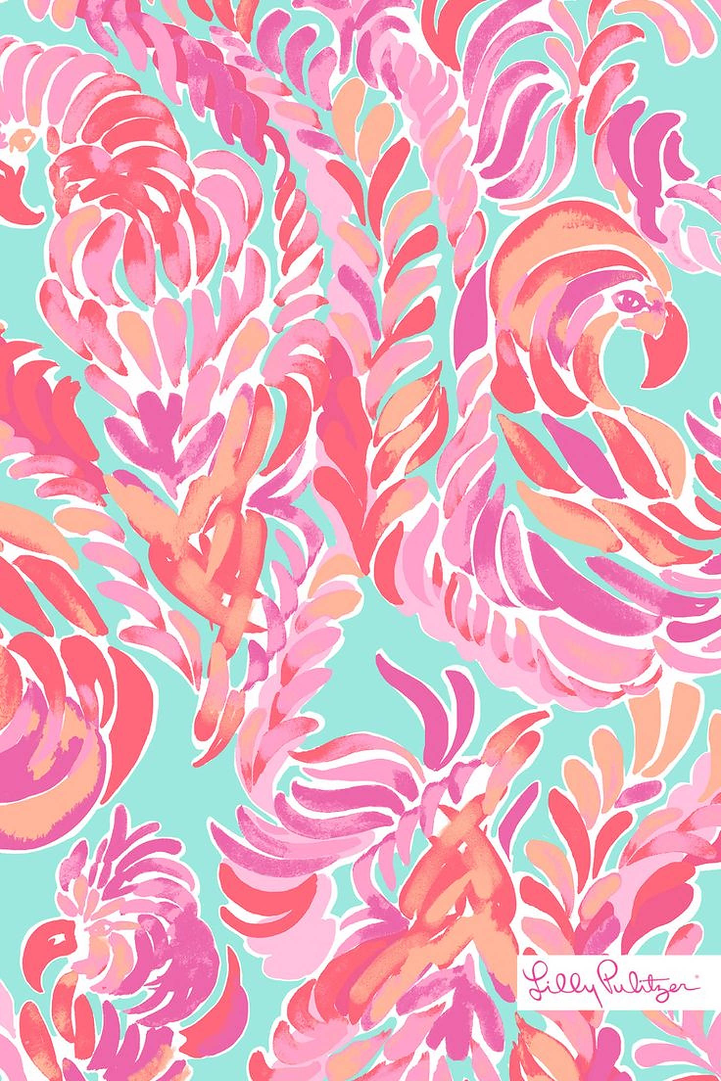 Lilly Pulitzer, pink gradient print, mint green background, Full HD Phone Wallpaper