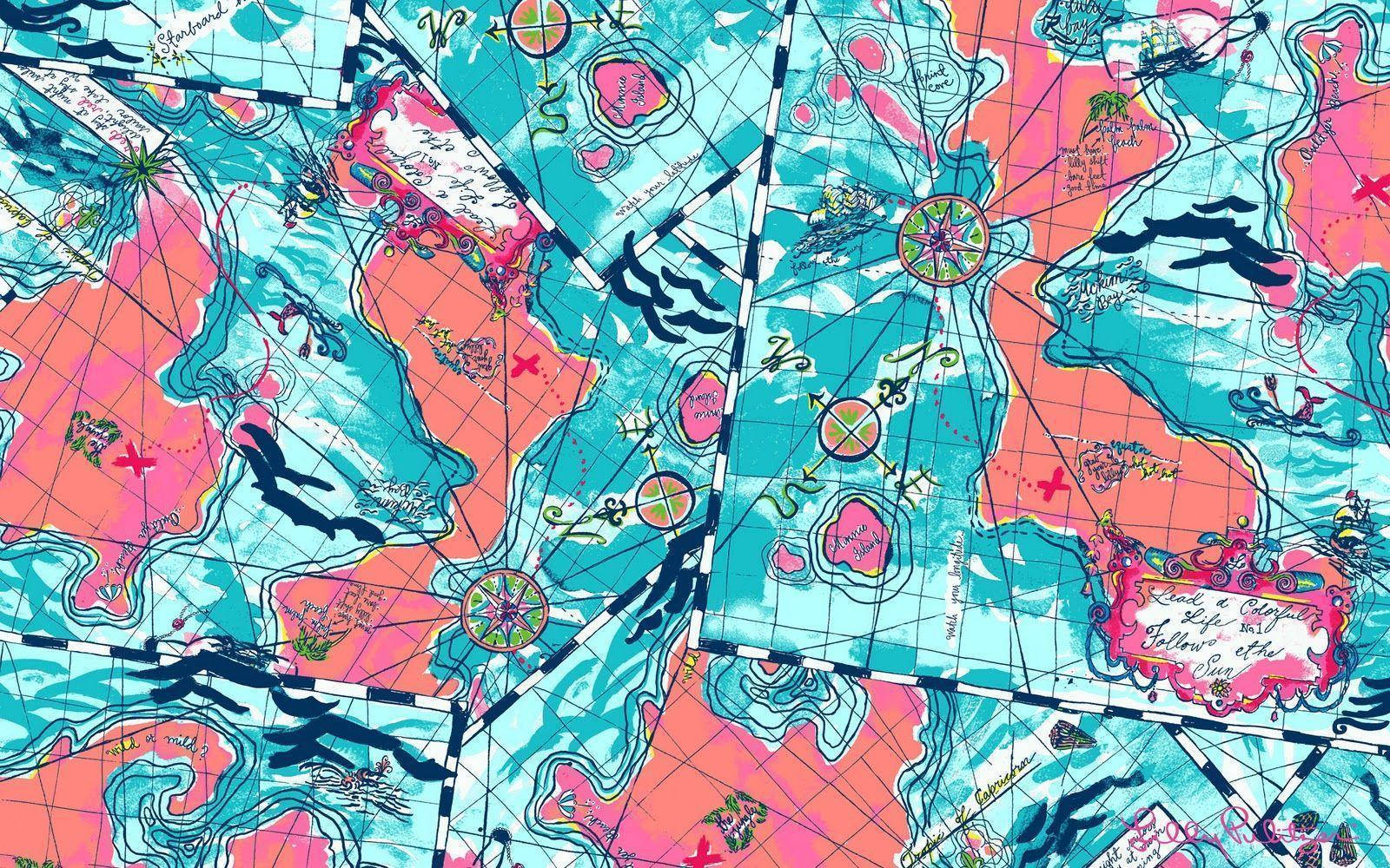 Colorful Maps, Lilly Pulitzer, turquoise, HD Desktop Wallpaper