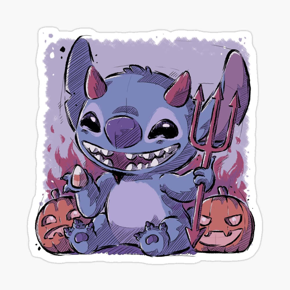 Lilo And Stitch Halloween, blue alien, devil horns, SD Desktop Wallpaper