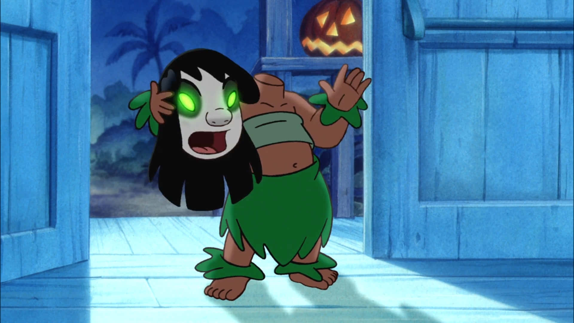 Lilo and Stitch, glowing green eyes, jack-o'-lantern, Full HD Desktop Wallpaper